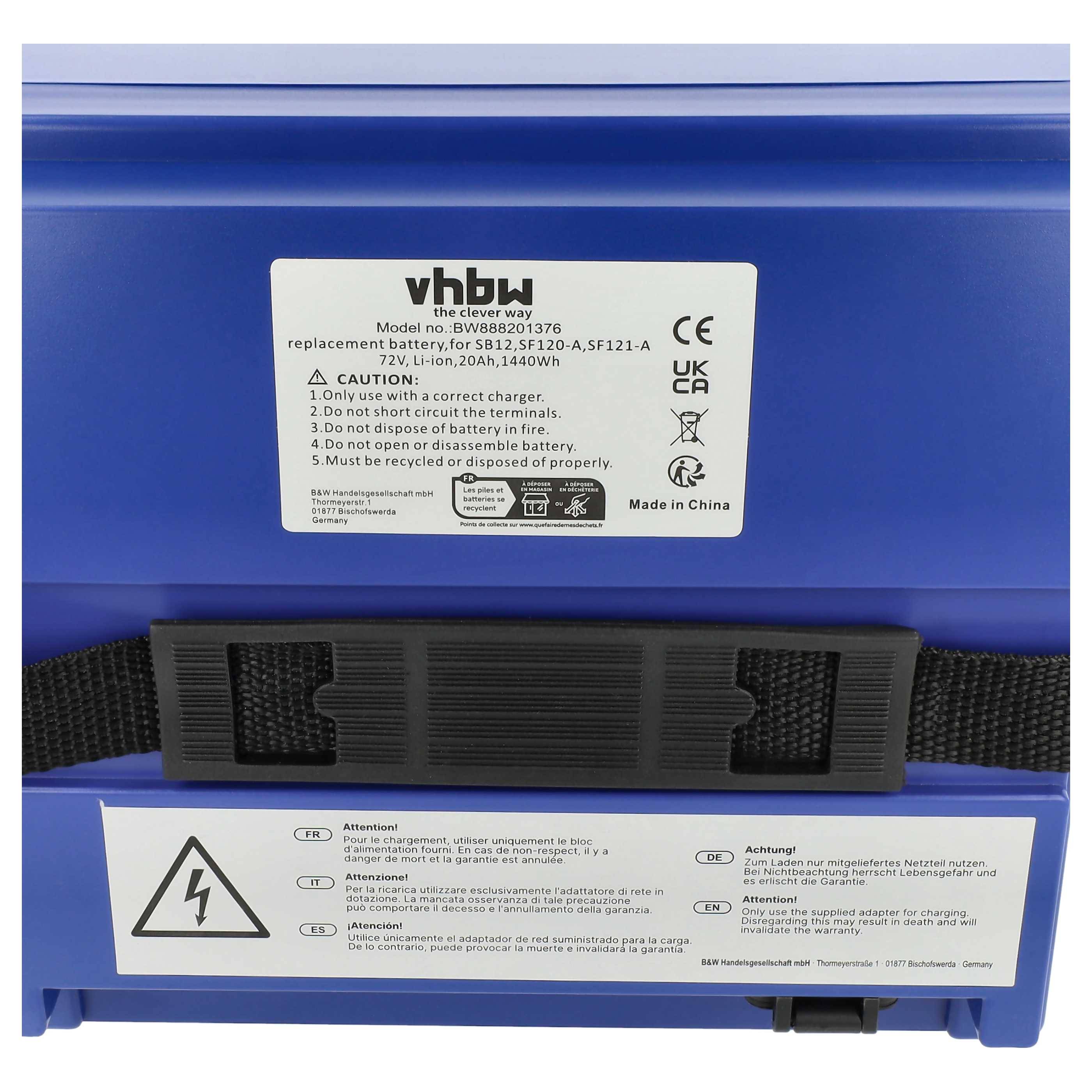 vhbw 1x Akku kompatibel mit Futura Falcon Elektrorollstühle, E-Scooter, E-Roller, E-Bikes, Boote usw. (20 Ah, 72 V, Li-Ion)