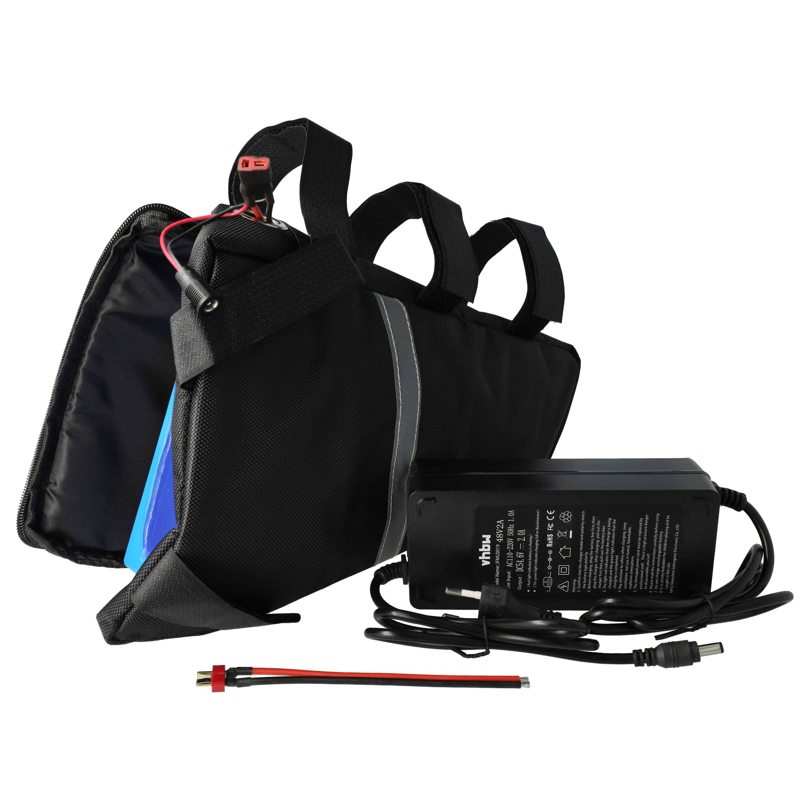 vhbw Akkupack Ersatzzellen + Ladegerät und Dreiecktasche kompatibel mit E-Bike, Pedelec (Li-Ion, 48V, 15000mAh)
