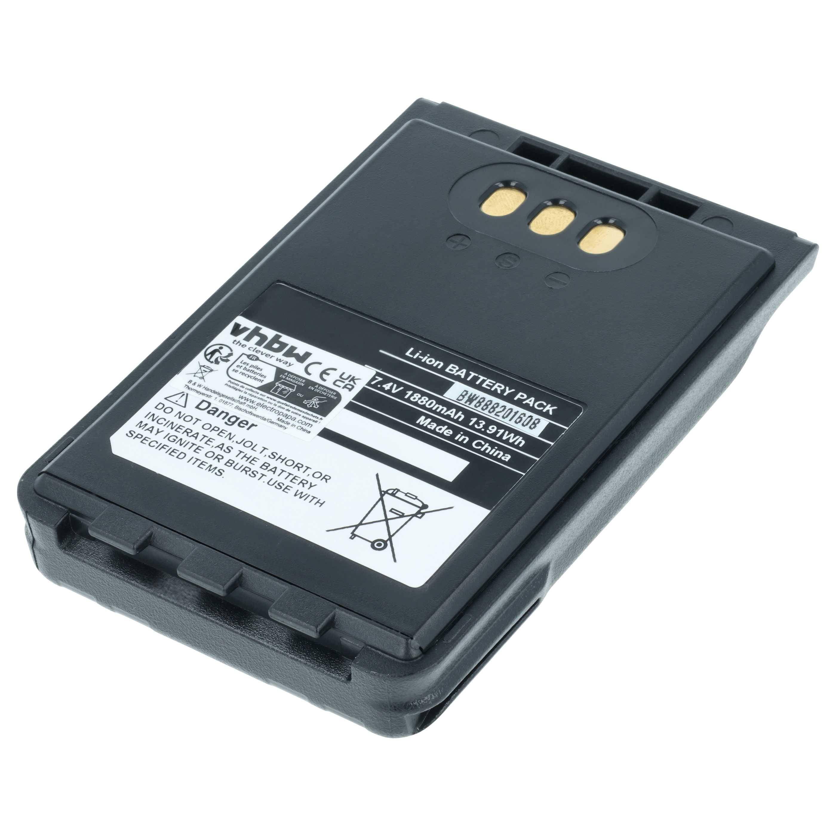 vhbw Akku kompatibel mit Icom ID-31E, ID-31A, ID-51E, ID-51A Funkgerät, Walkie Talkie (1880 mAh, 7,4 V, Li-Ion)