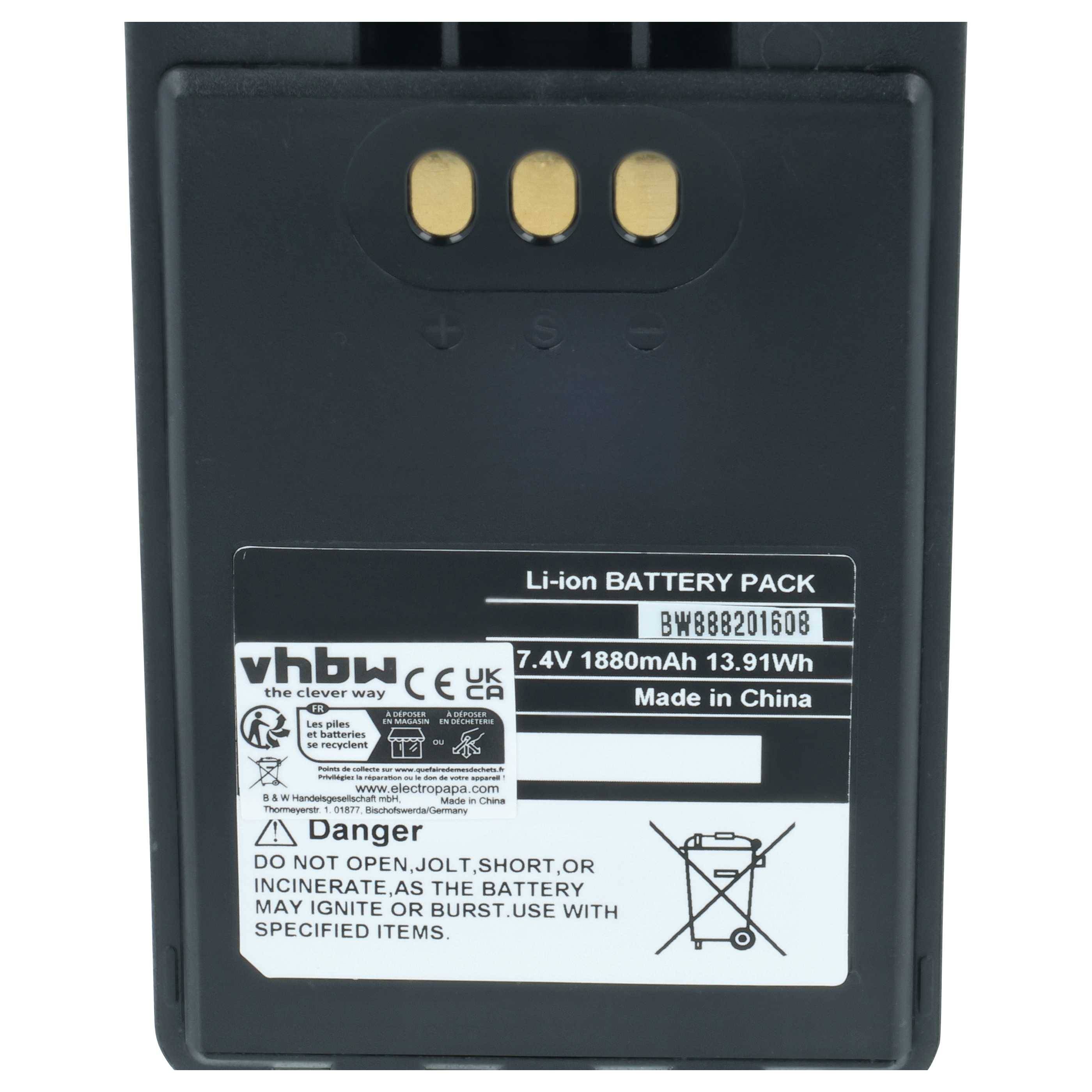 vhbw Akku kompatibel mit Icom ID-31E, ID-31A, ID-51E, ID-51A Funkgerät, Walkie Talkie (1880 mAh, 7,4 V, Li-Ion)