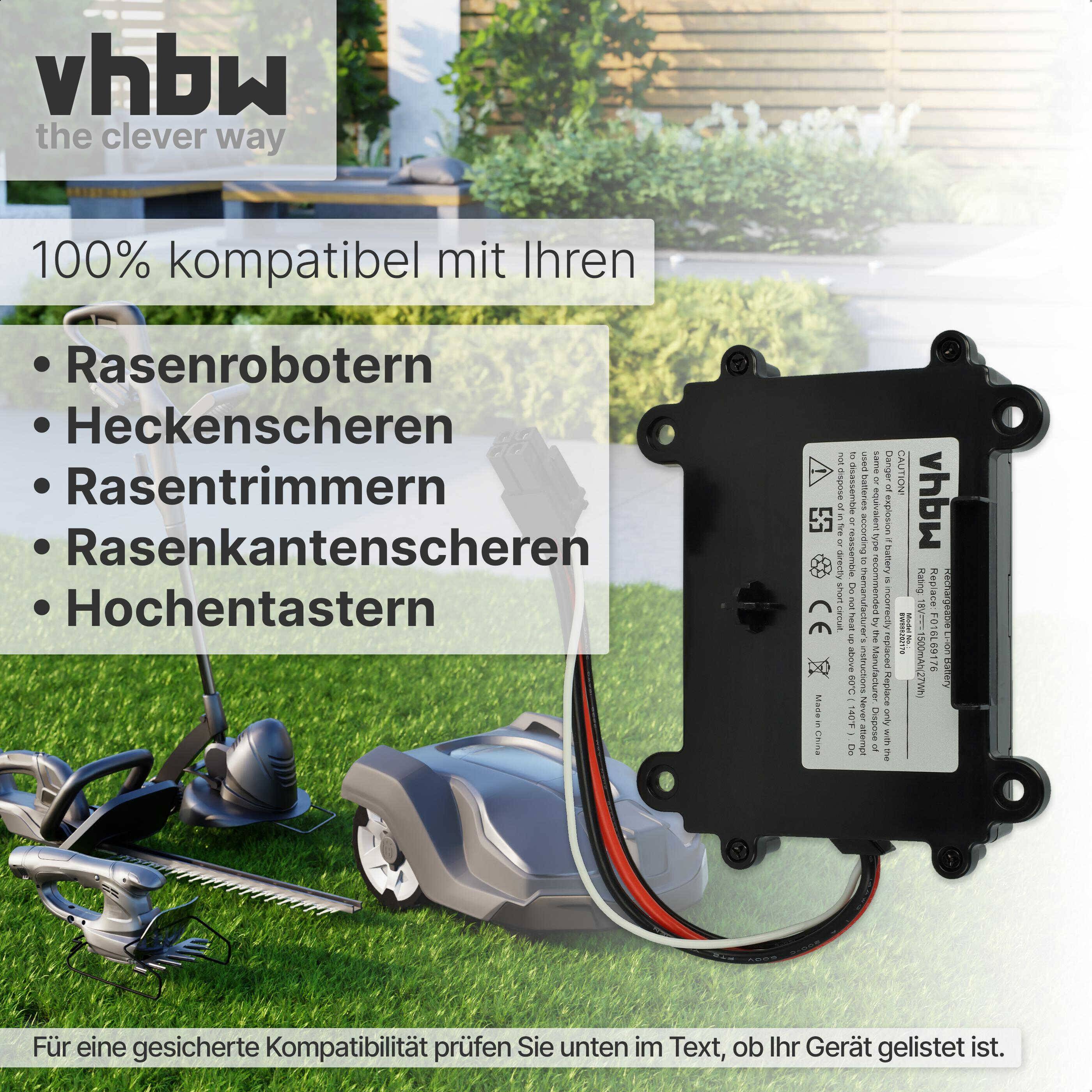 vhbw Akku kompatibel mit Bosch Indego XS 300, S 500 Rasenmäher (1500mAh 18V Li-Ion)