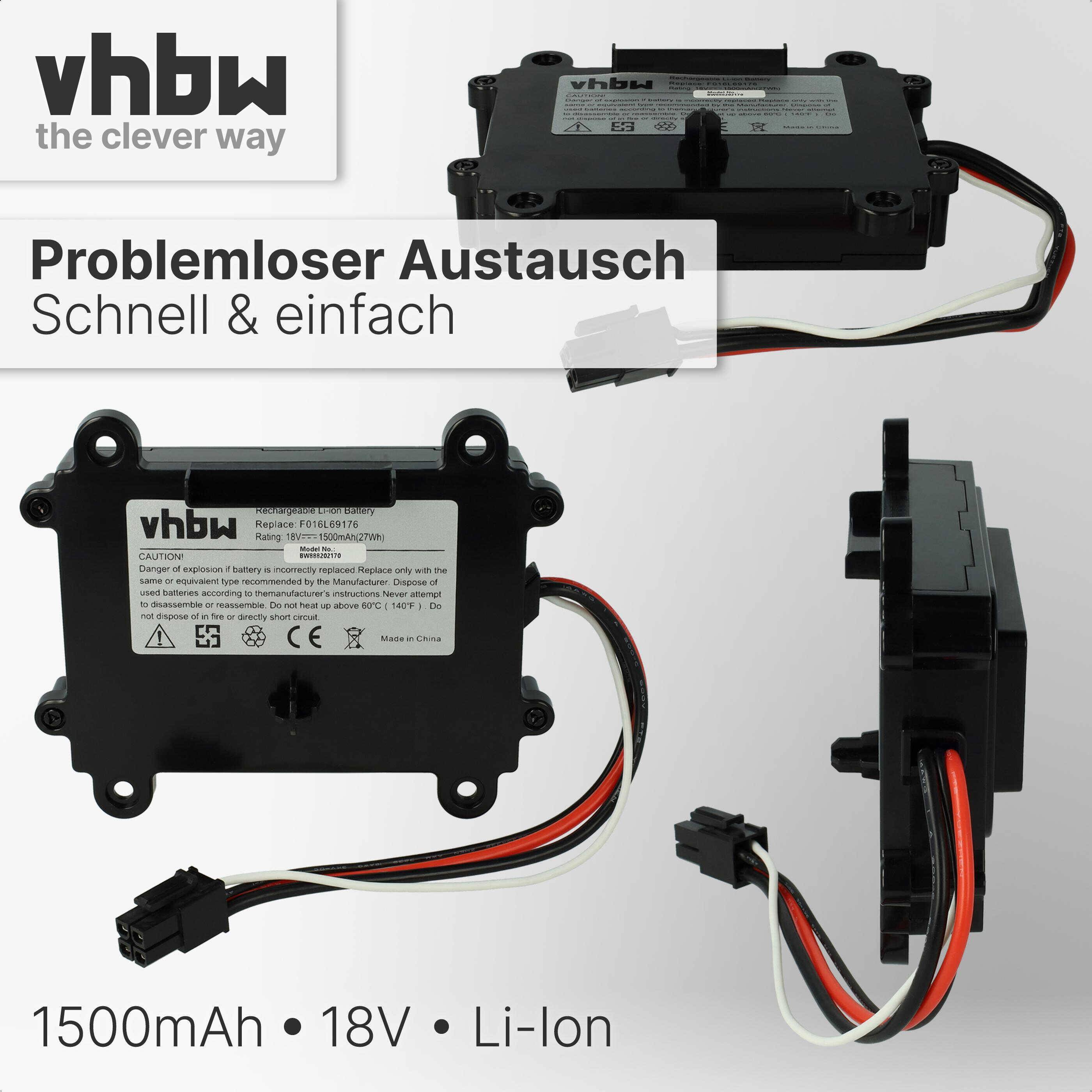 vhbw Akku Ersatz für Bosch F 016 104 898, F016104898, F016L69176 für Rasenroboter Rasenmäher (1500mAh, 18V, Li-Ion)