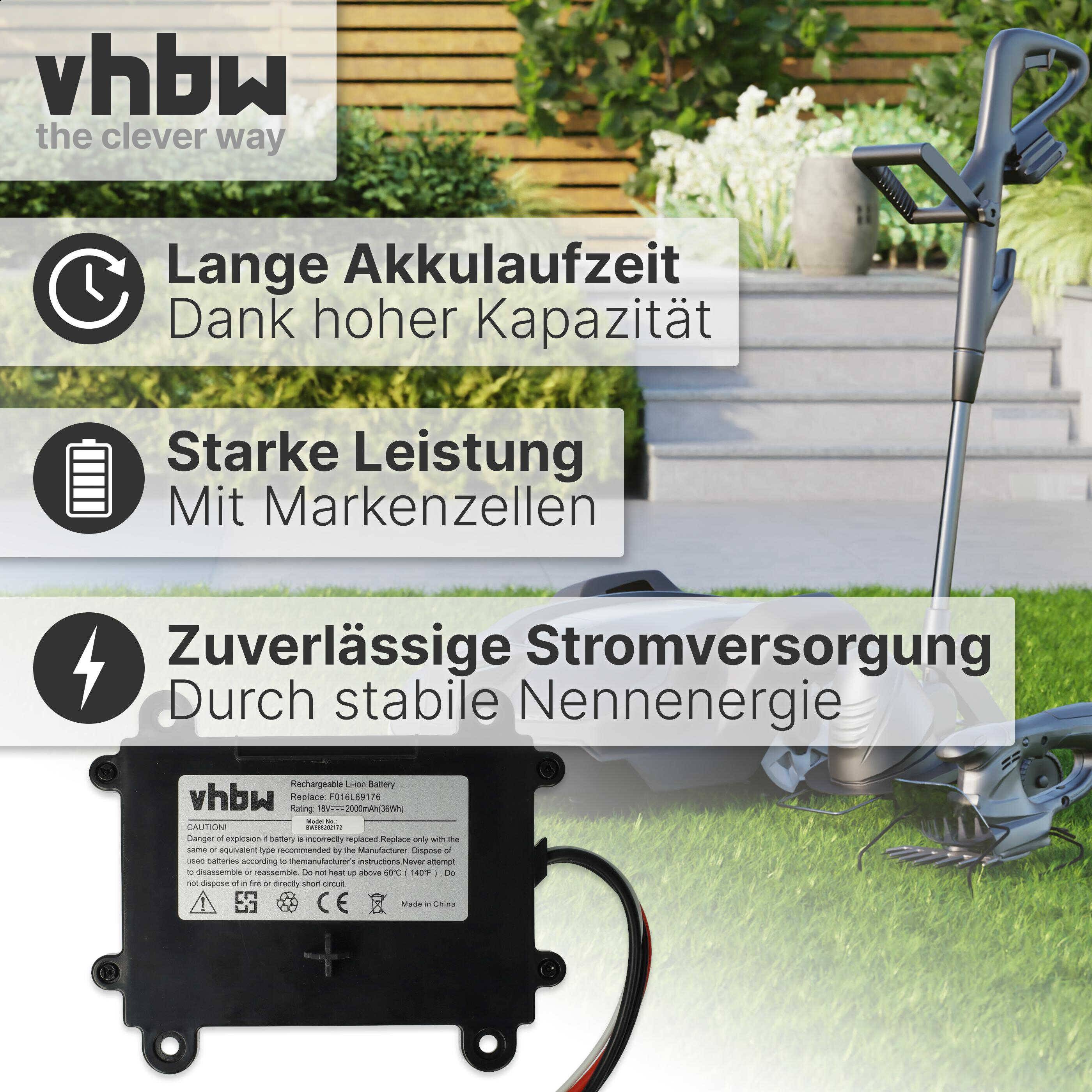 vhbw Akku kompatibel mit Bosch Indego 350, M 700, 400 Rasenmäher (2000mAh 18V Li-Ion)