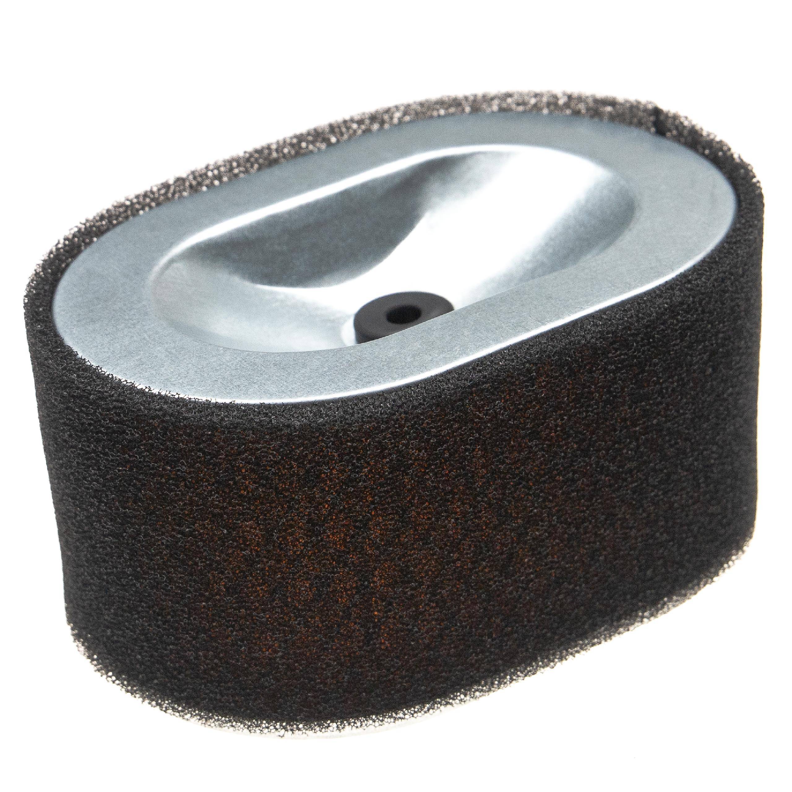Ovales Luftfilter mit schwarzer Schaumstoffaußenseite und metallischem Innenraum, entwickelt für Kleinmotoren.