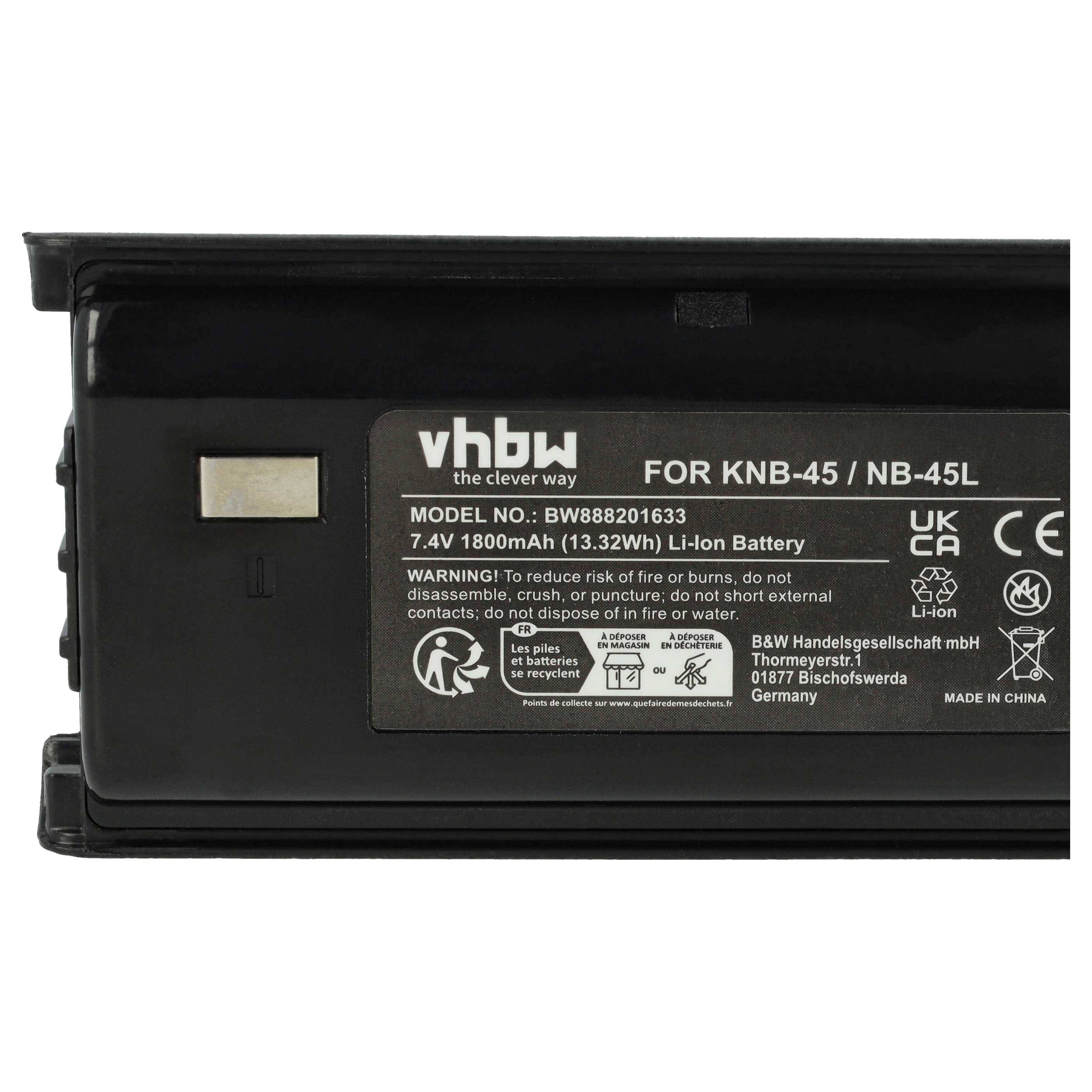 vhbw Akku kompatibel mit Kenwood TK-2200LP, TK-2200L, NX248, NX240, TK-2200, NX340, NX348 Funkgerät, Walkie Talkie (1800 mAh, 7,4 V, Li-Ion)