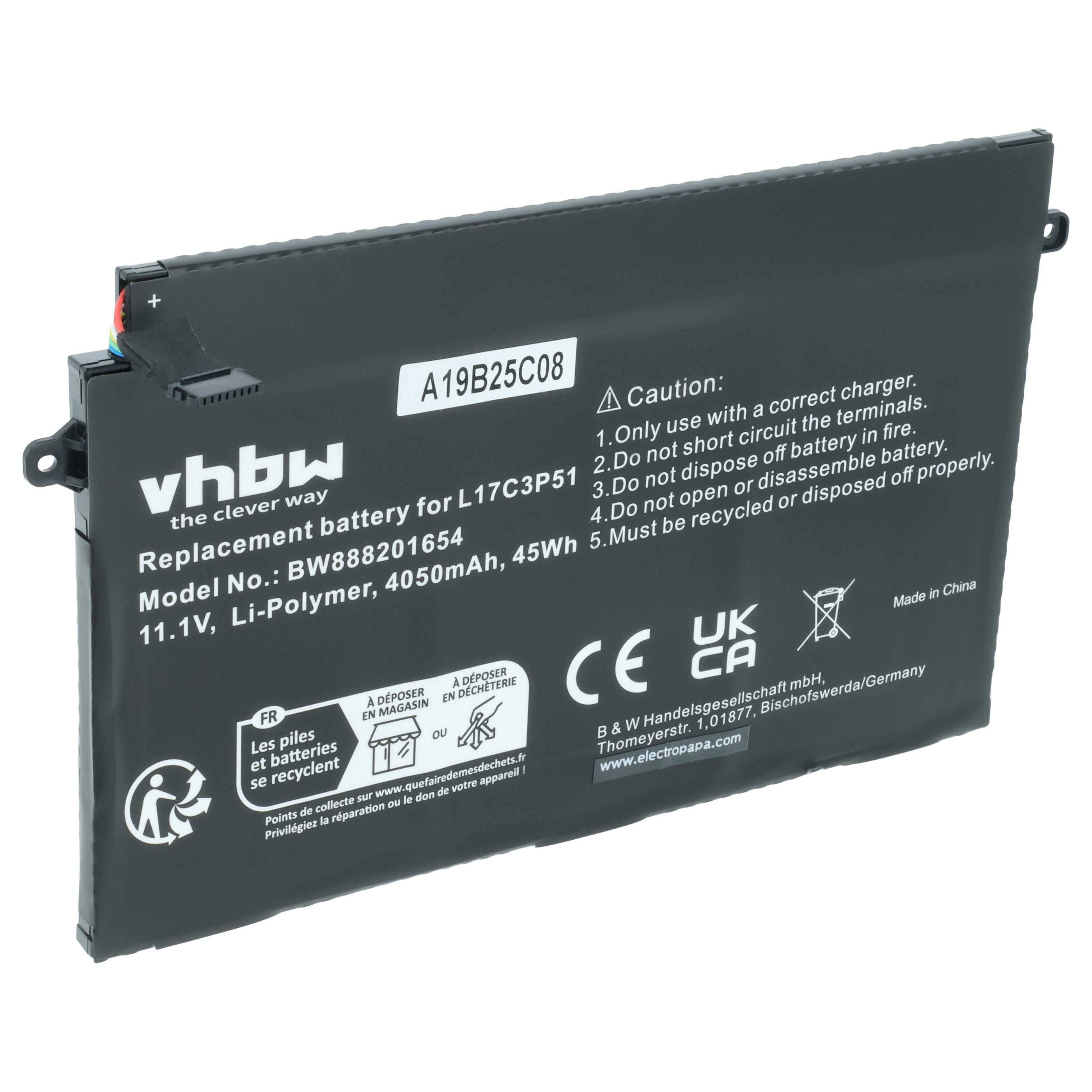vhbw Akku kompatibel mit Lenovo ThinkPad E580 (20KS002BCD), E580 (20KS0028CD) Notebook (4050 mAh, 11,1 V, Li-Polymer)