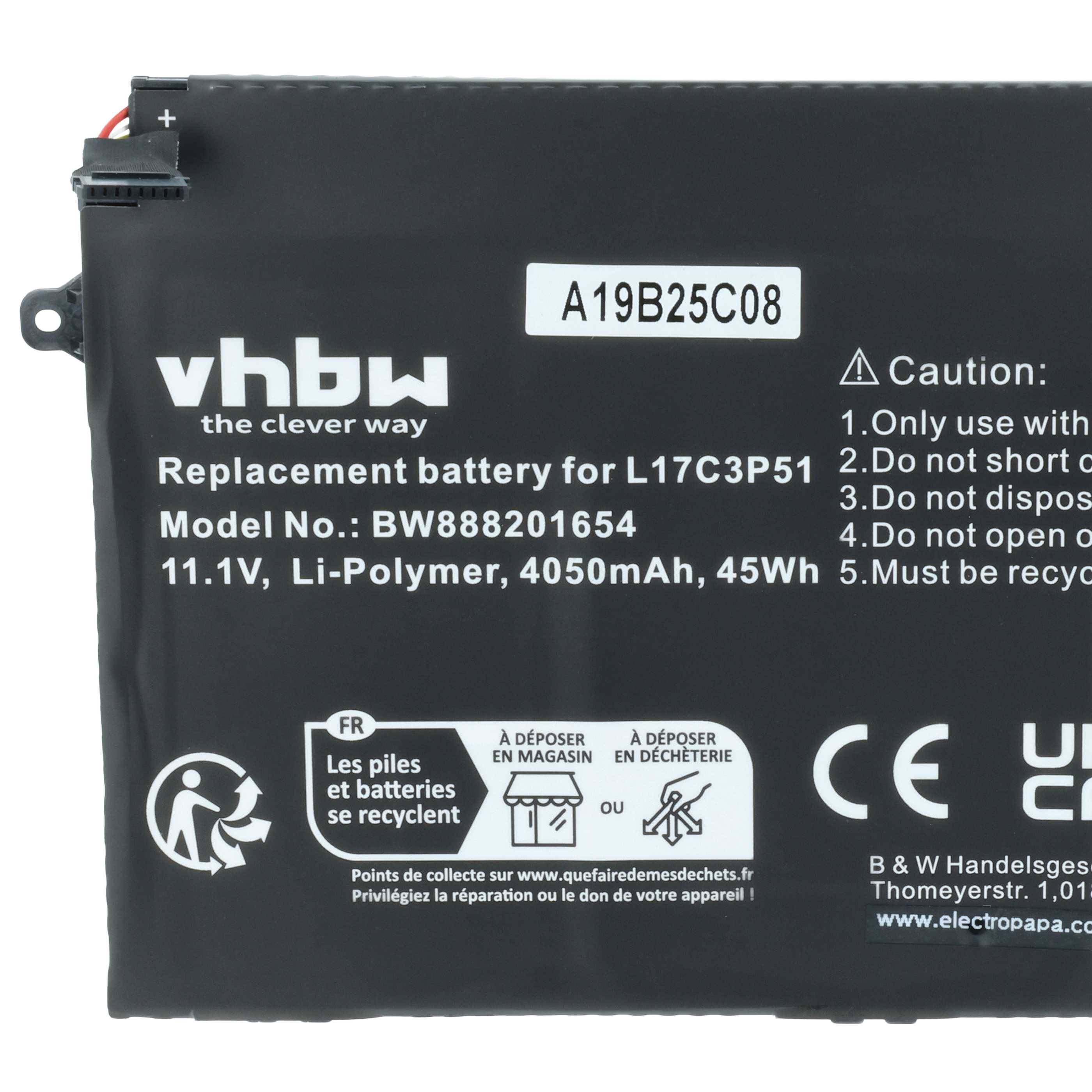 vhbw Akku kompatibel mit Lenovo ThinkPad E580 (20KSA00LCD), E580 (20KSA00MCD) Notebook (4050 mAh, 11,1 V, Li-Polymer)