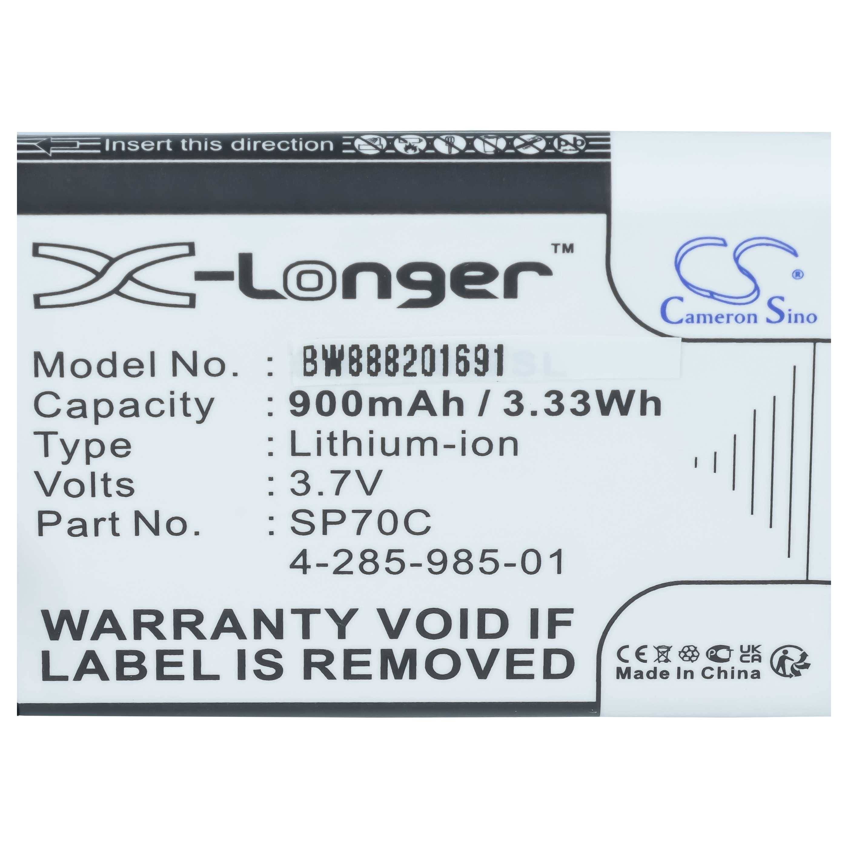 vhbw Akku kompatibel mit Sony PSP E1008, E1004, E1002, E1000, E1003 Spielekonsole (900 mAh, 3,7 V, Li-Ion) - Ersatz für 4-285-985-01, SP70C