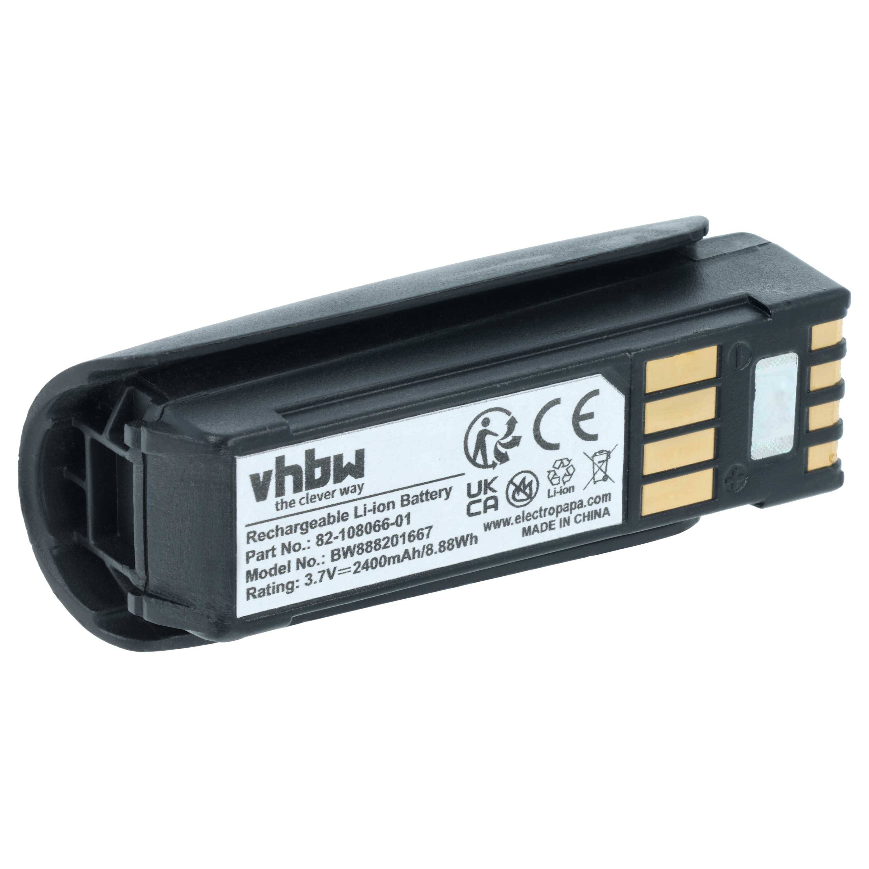 Wiederaufladbarer Li-Ion-Akku mit der Bezeichnung 'vhbw', mit folgenden Spezifikationen: 3,7V, 2540mAh, 9,4Wh, versehen mit verschiedenen Zertifizierungssymbolen.