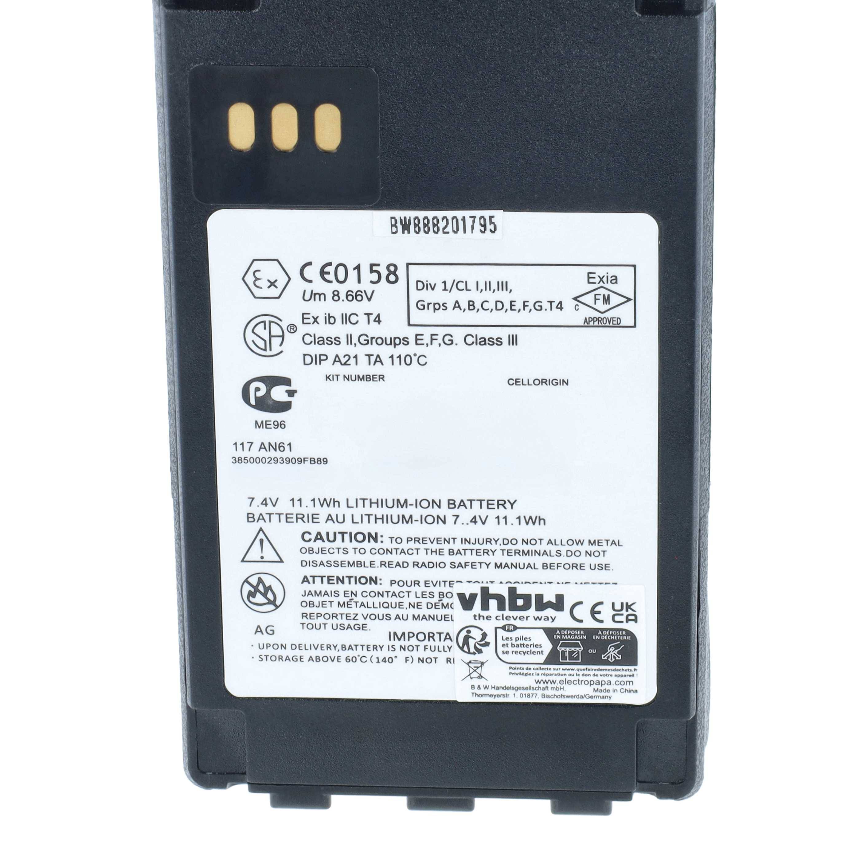 vhbw 5x Akku Ersatz für Motorola NNTN5510DR | NNTN5510CR für Funkgerät, Walkie Talkie (1500 mAh, 7,4 V, Li-Ion) + Gürtelclip