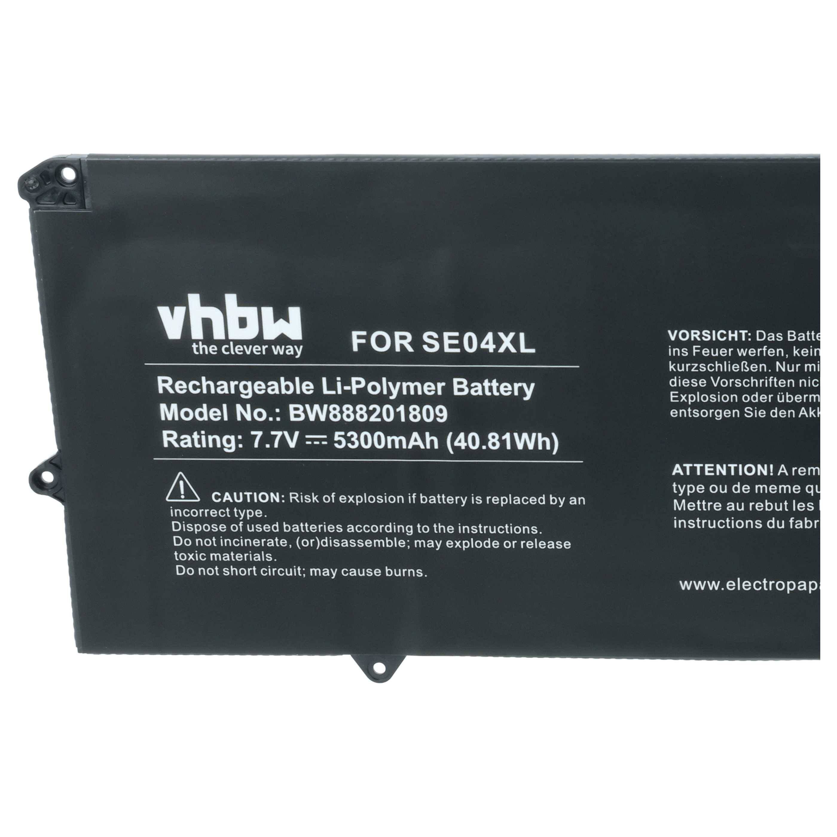 vhbw Akku kompatibel mit HP Pro X2 612 G2 (1LA51UT), X2 612 G2 (1KZ49PA), X2 612 G2 (1KZ50PA) Notebook (5300 mAh, 7,7 V, Li-Polymer)