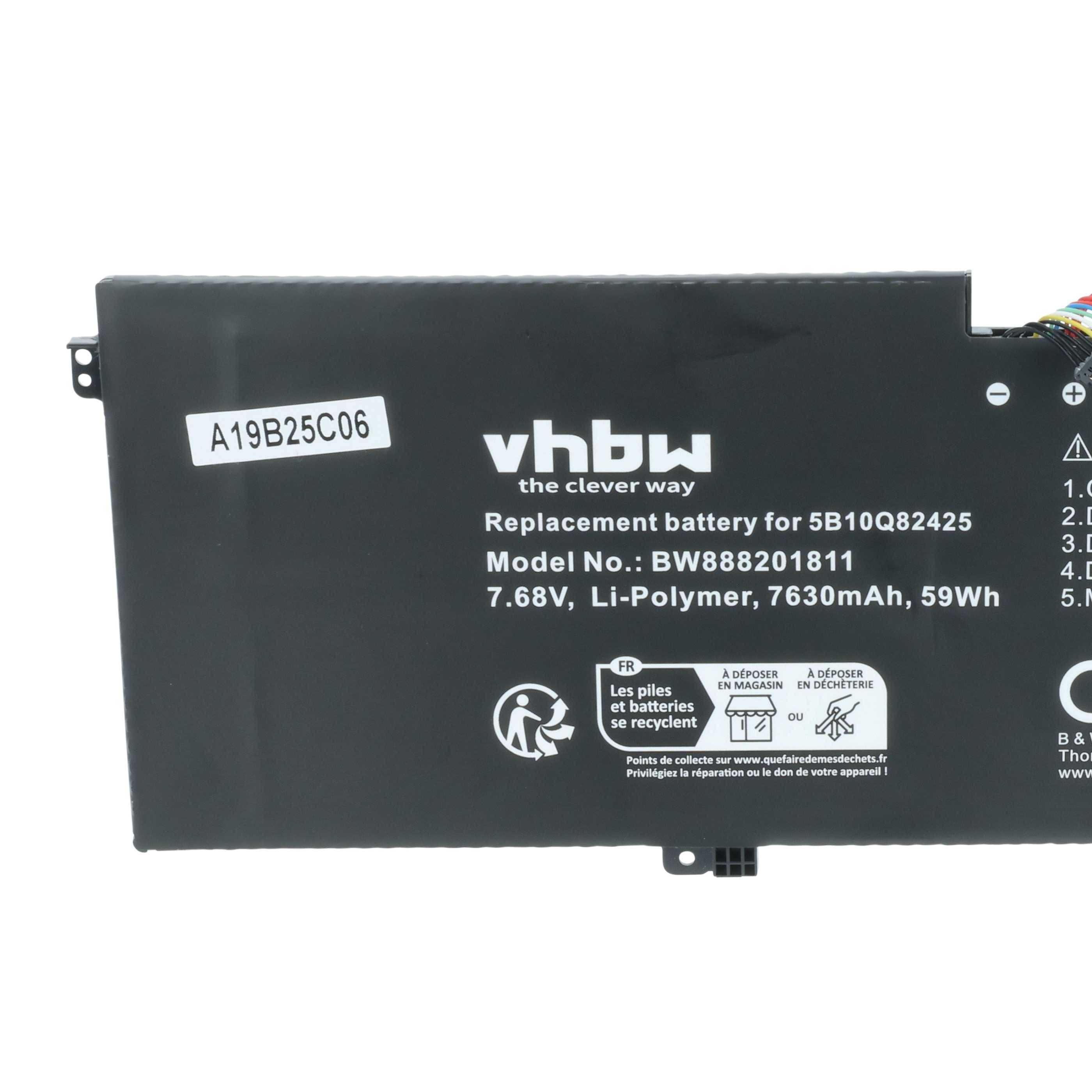 Akkupack für ein vhbw Gerät, Modell BW888201811, 7,6V, 7630mAh, 59Wh. Kompatibel mit 5B10Q84225. Schwarz mit Etikettendetails.