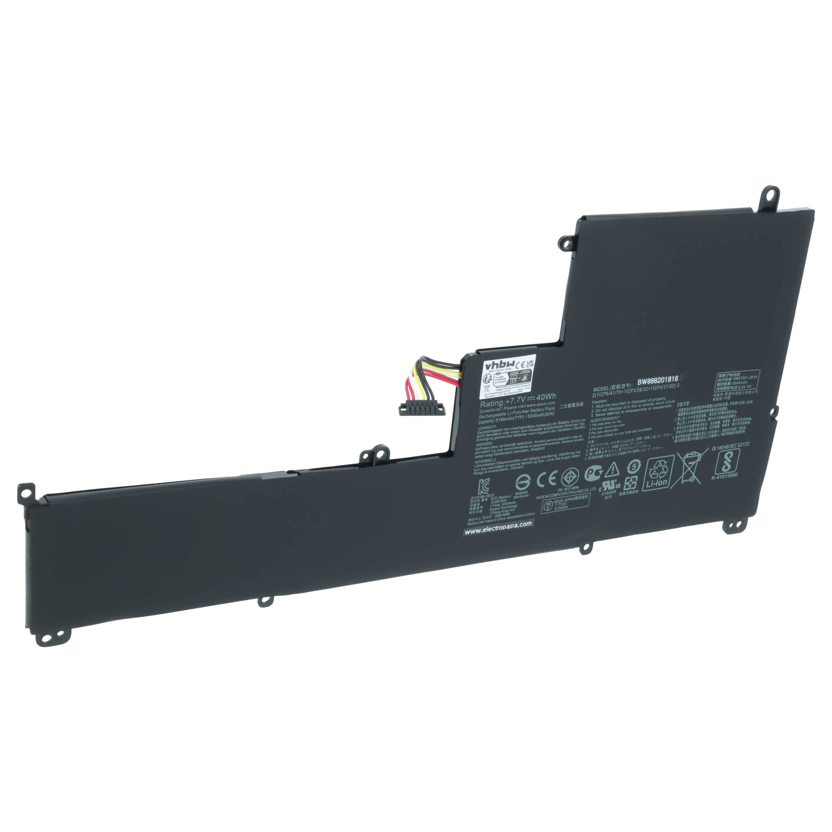 vhbw Akku kompatibel mit Asus Zenbook UX390UA-GS039T, UX390UA-GS041T, UX390UA-GS046T Notebook (5050mAh, 7,7V, Li-Polymer)