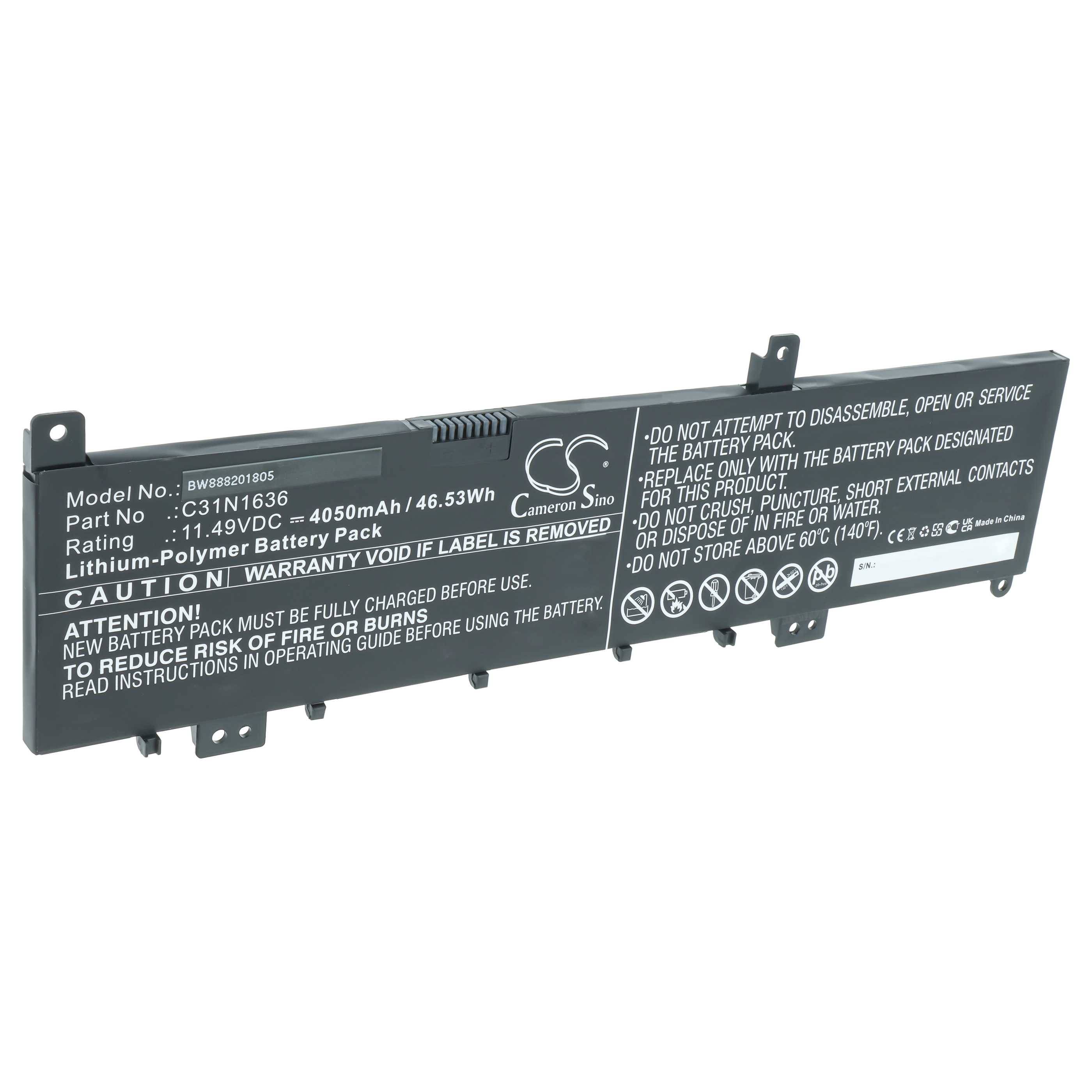 Schwarzes Laptop-Akku-Pack mit der Bezeichnung „C31N1636