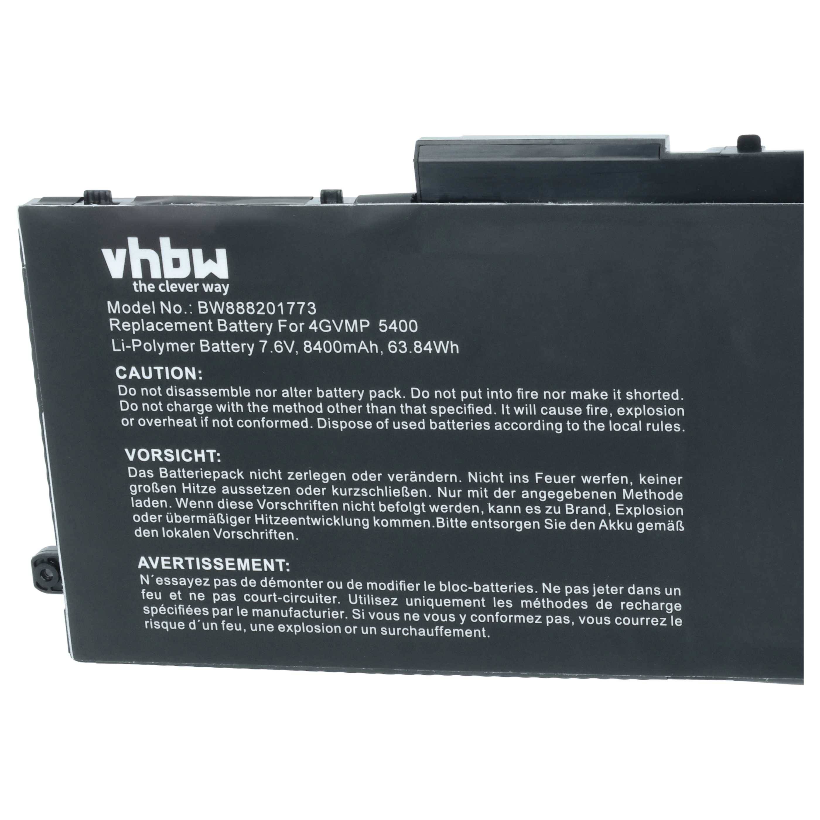 vhbw Akku kompatibel mit Dell N032L5400-D1706CN | Notebook (8400 mAh, 7,6 V, Li-Ion)