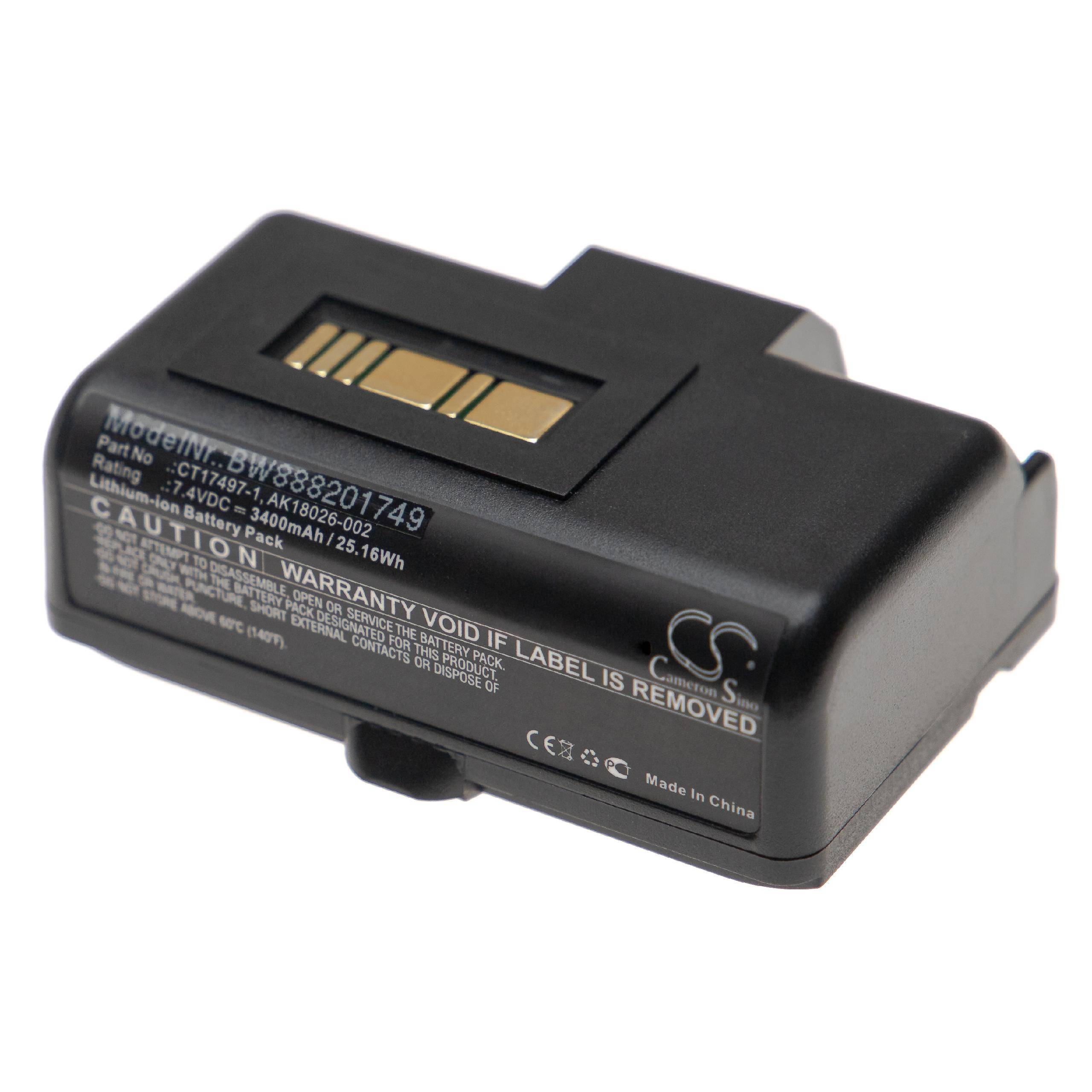 vhbw Akku kompatibel mit Zebra RW220, RW320 Drucker Kopierer Scanner Etiketten-Drucker (3400 mAh, 7,4 V, Li-Ion)