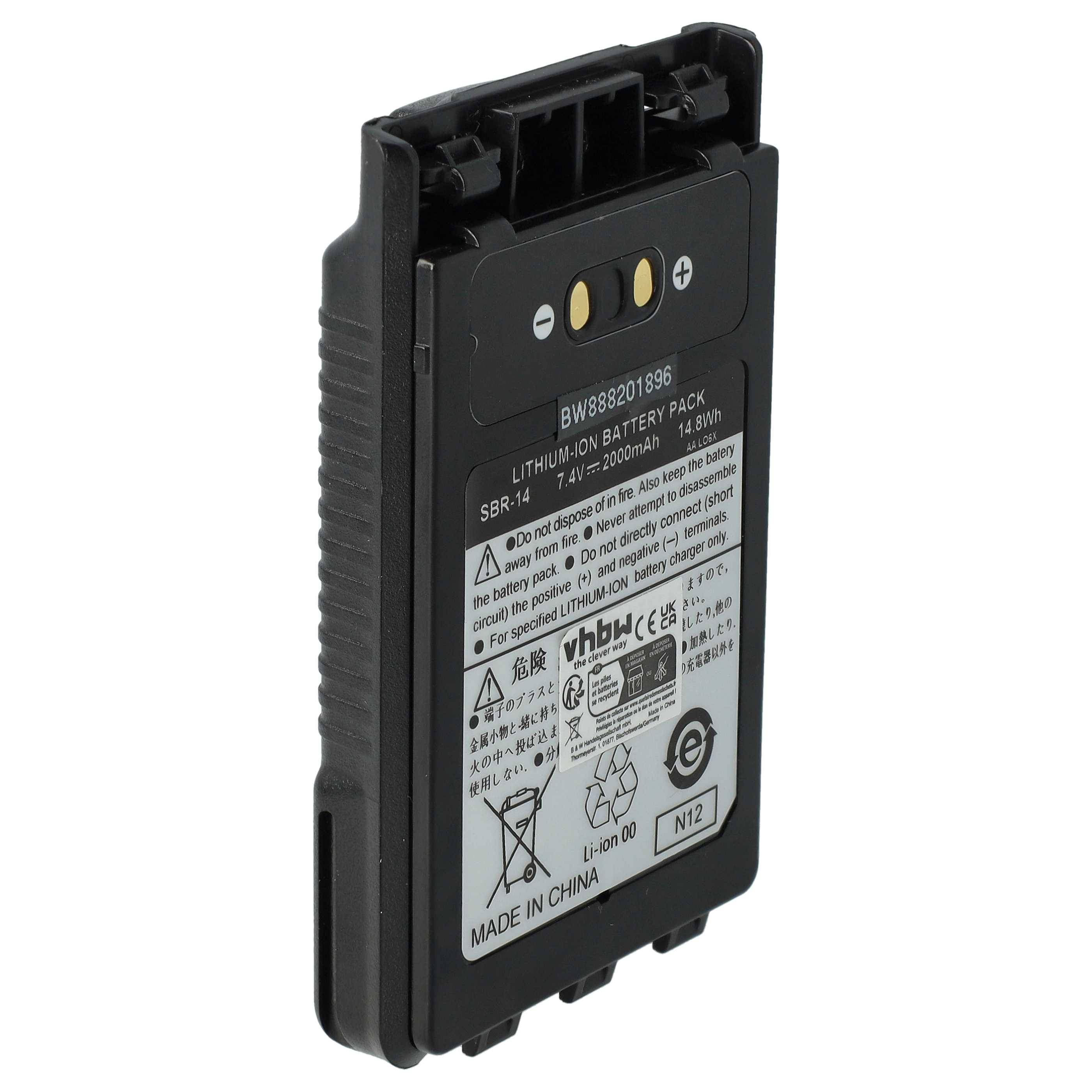 vhbw Akku Ersatz für Yaesu SBR-14, SBR-14Li für Funkgerät, Walkie Talkie (2000 mAh, 7,4 V, Li-Ion)
