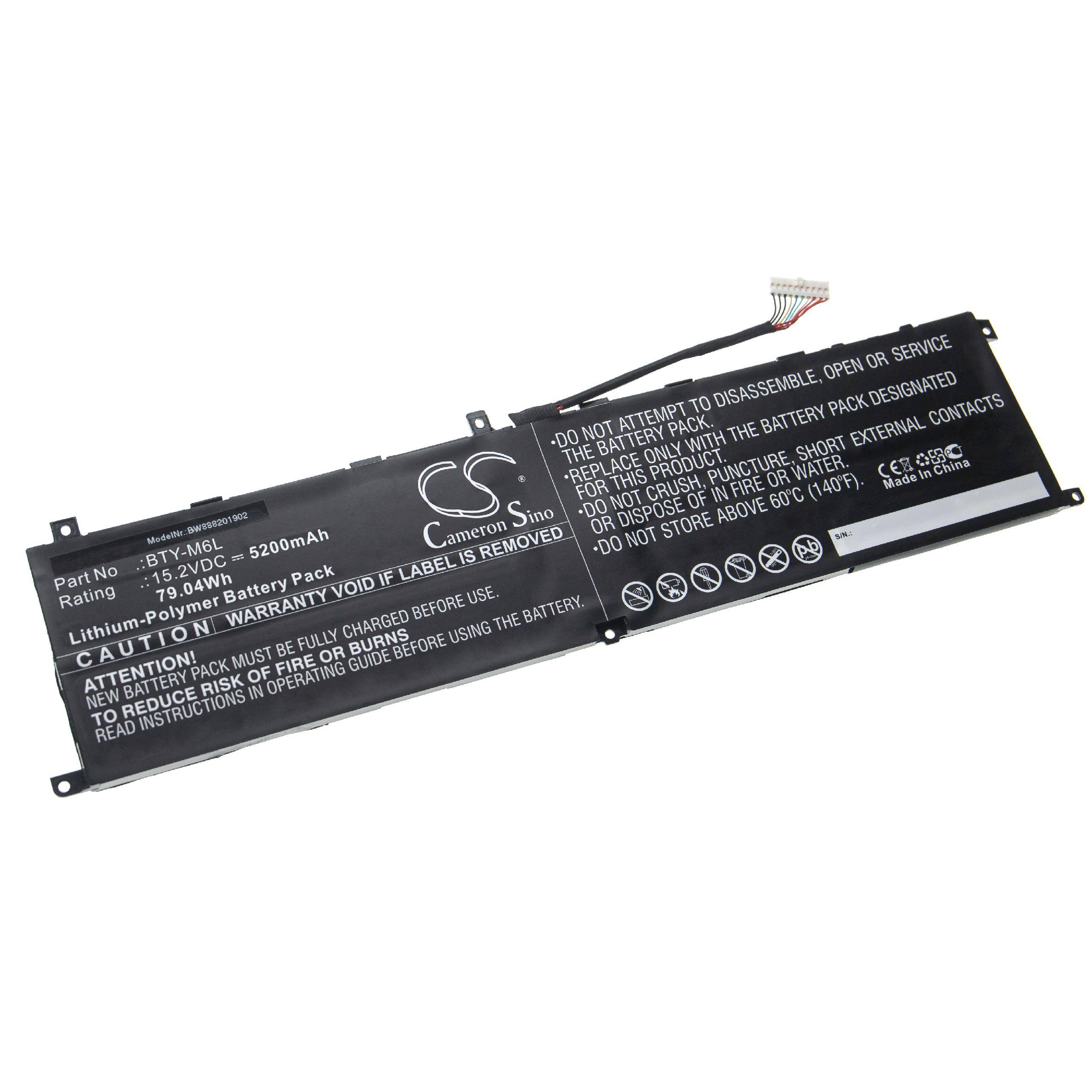 vhbw Akku kompatibel mit MSI P65 Creator 8RF Notebook (5200 mAh, 15,2 V, Li-Polymer)