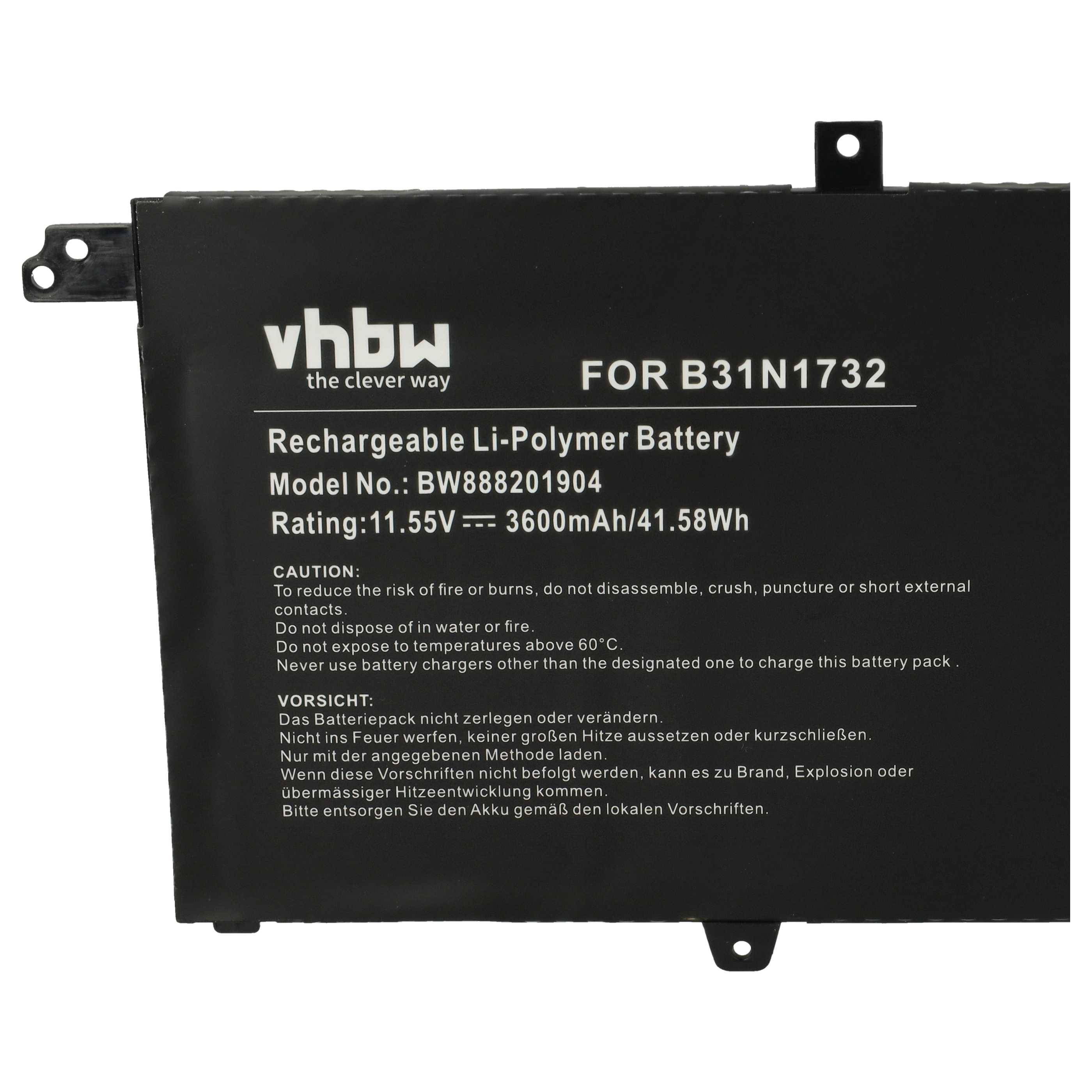 vhbw Akku kompatibel mit Asus VivoBook S14 S430UF-EB012T, S14 S430UF-EB011T, S14 S430UFEB012T Notebook (3600 mAh, 11,55 V, Li-Ion)