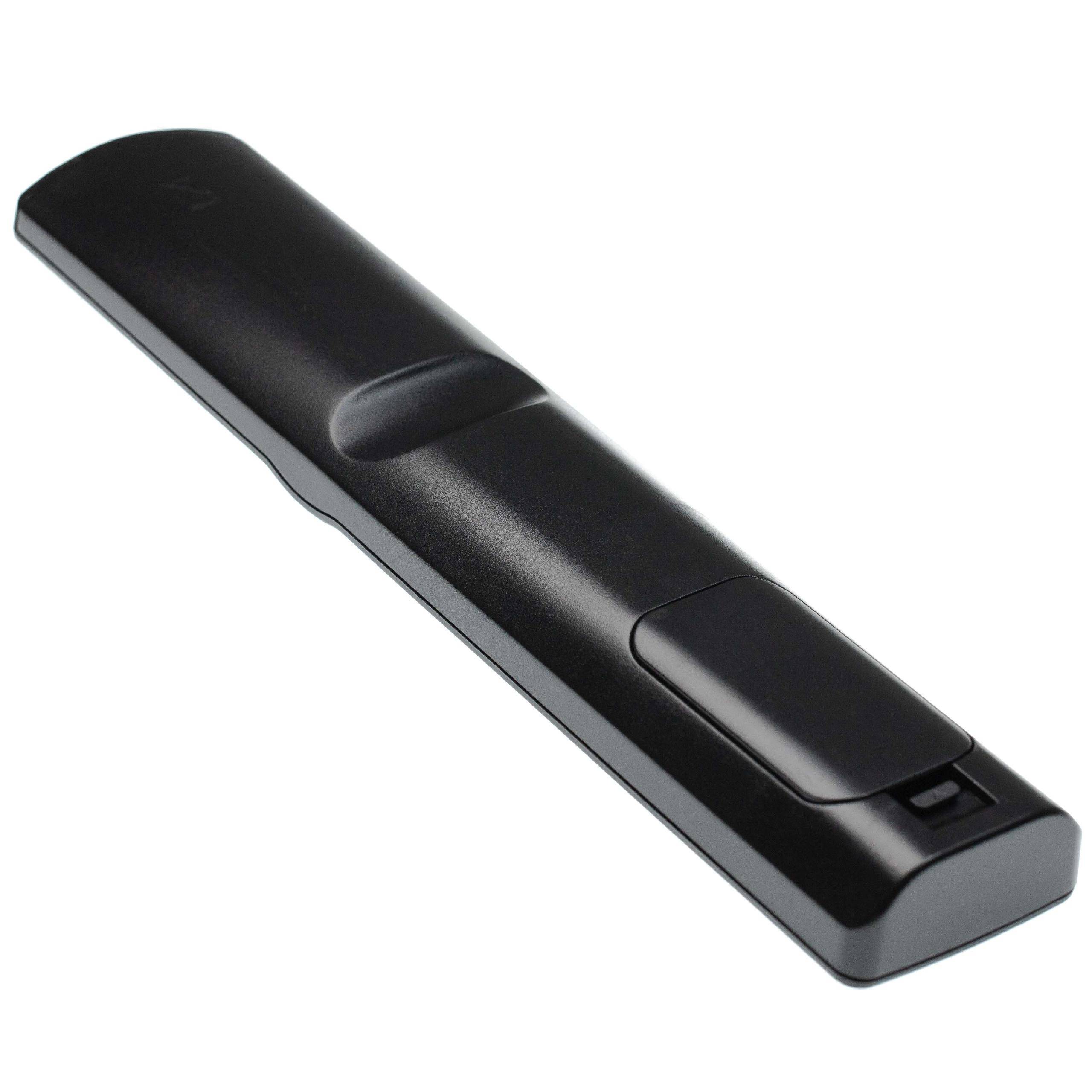 Eine schlanke, schwarze Fernbedienung mit einigen Tasten auf der Vorderseite, die für einfache Bedienung und ergonomische Handhabung konzipiert ist.