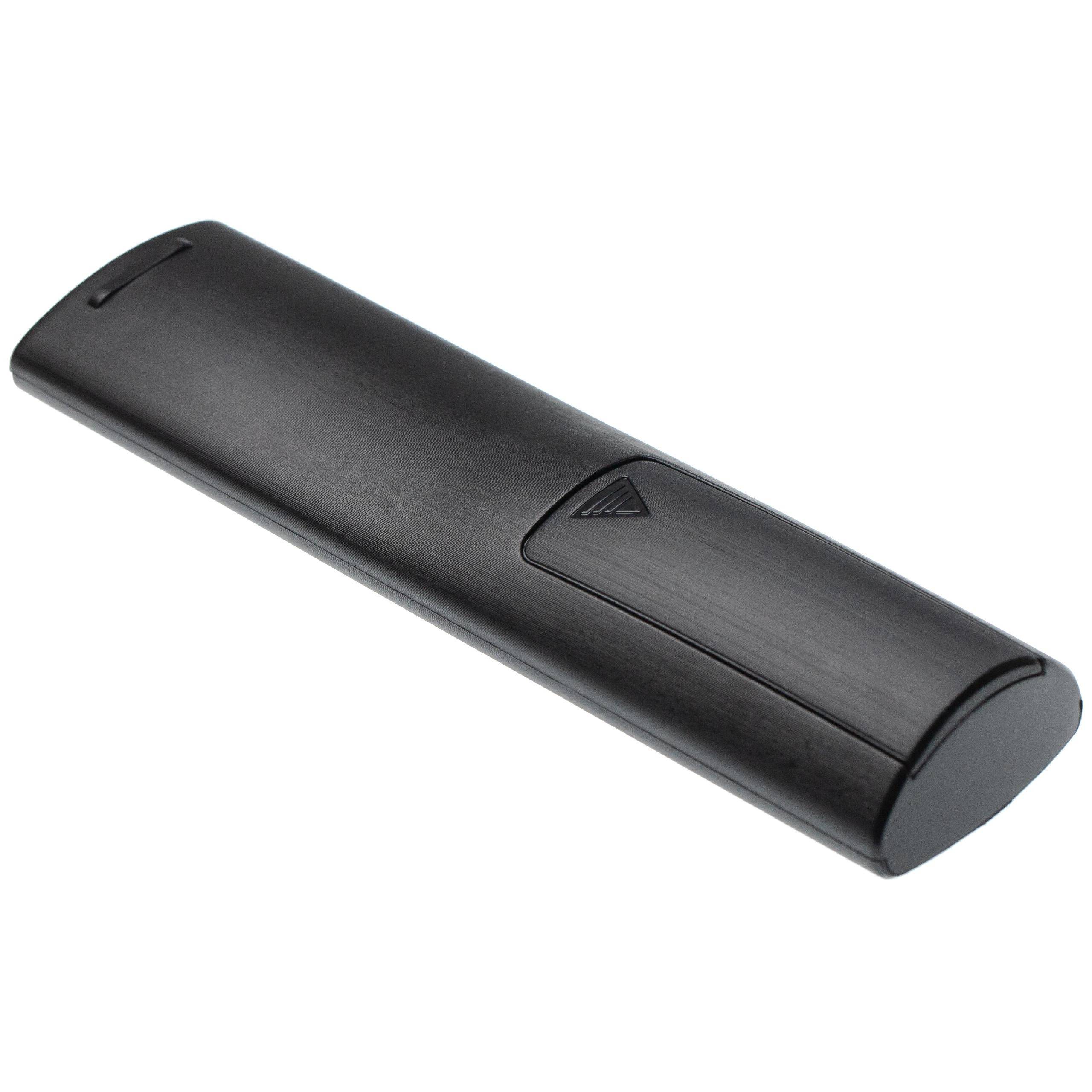 Eine elegante, schwarze Fernbedienung mit einem einzigen Knopf, entworfen für grundlegende Funktionalität und ein minimalistisches Aussehen.