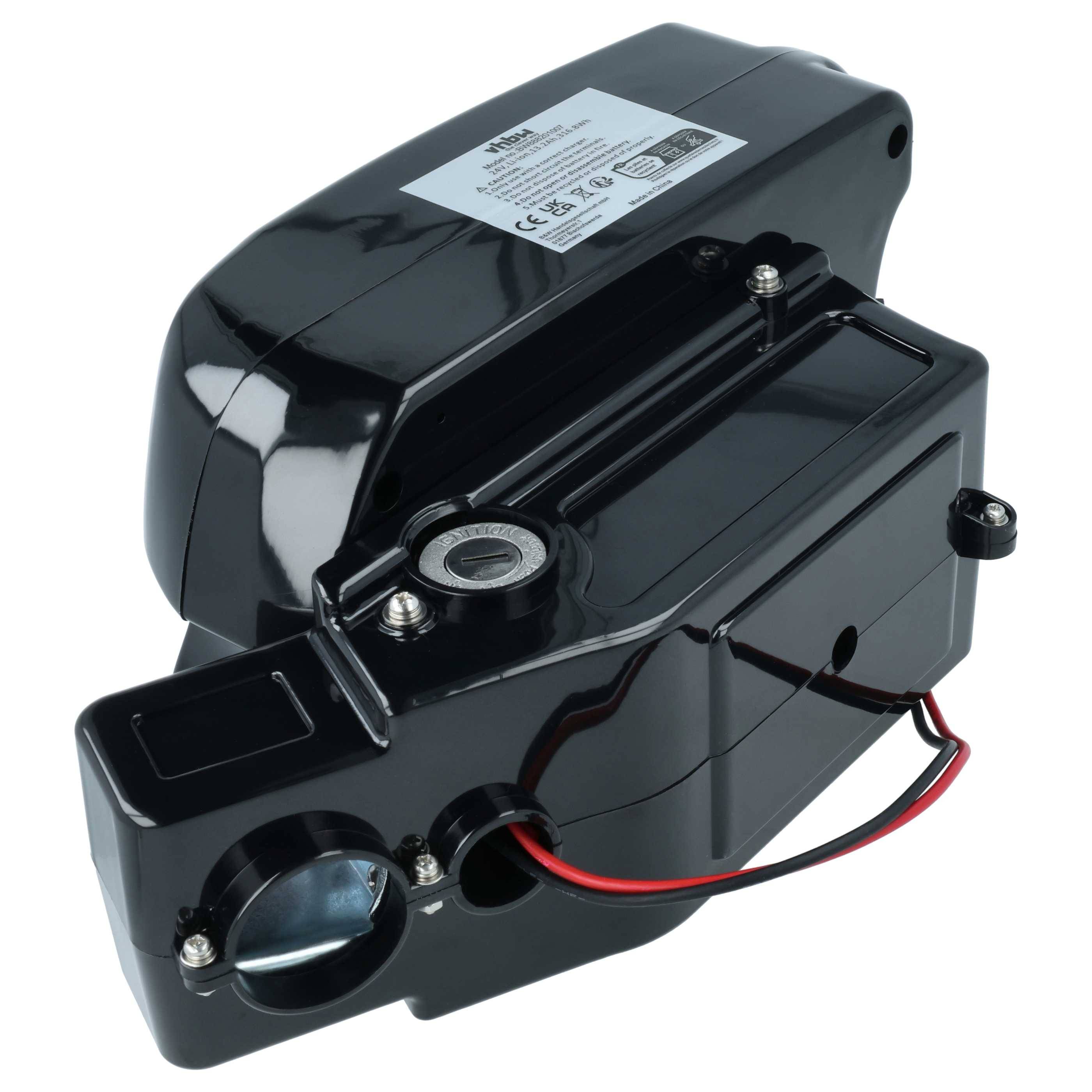 vhbw Sattelrohrakku im Frosch-Design + Halterung inkl. Ladegerät kompatibel mit diversen E-Bikes mit 24V-Frosch-Akku (13,2 Ah, 24 V, Li-Ion)