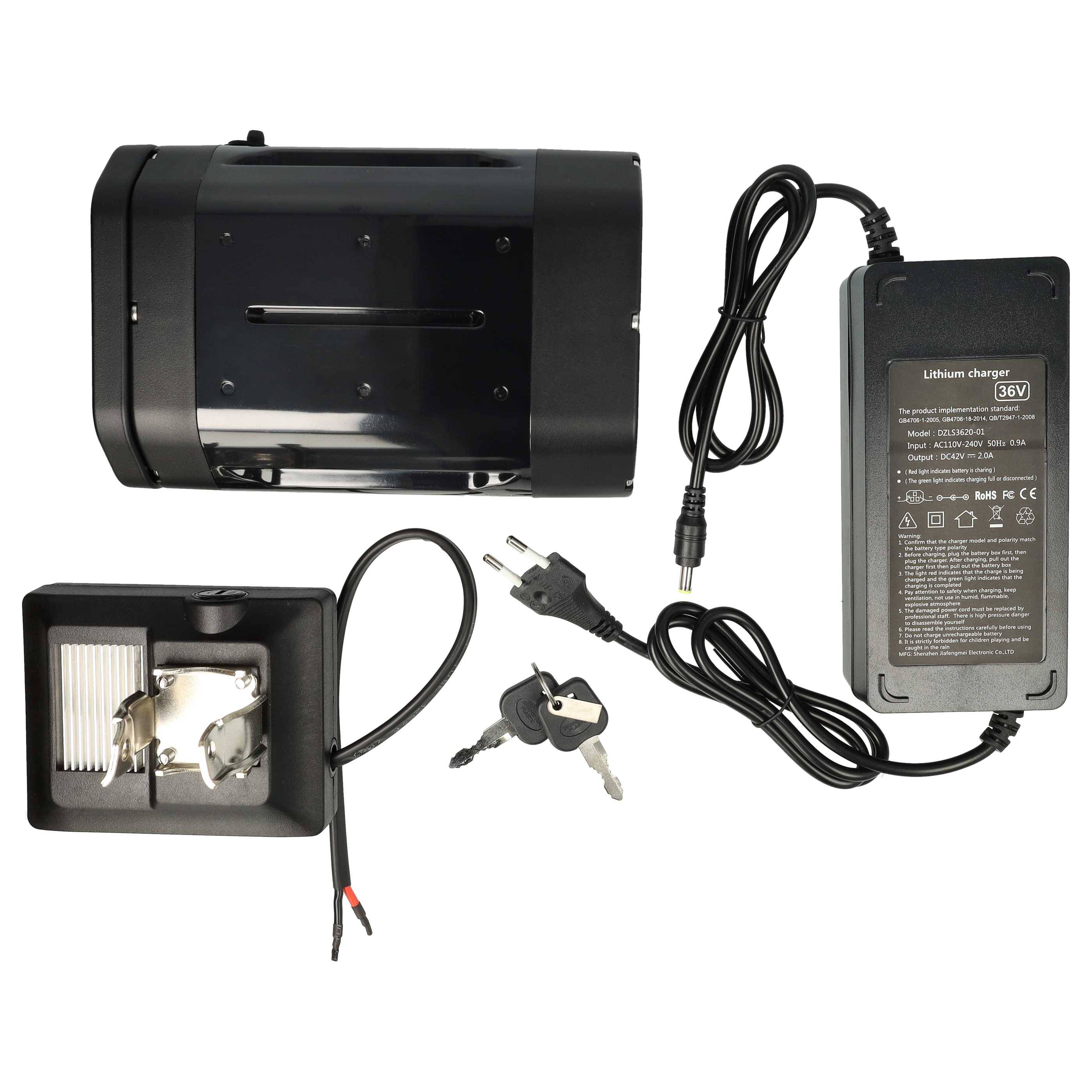 vhbw Akku kompatibel mit Ansmann E-Bike (10 Ah, 36 V, Li-Ion, inkl. Ladegerät) - Schwarz