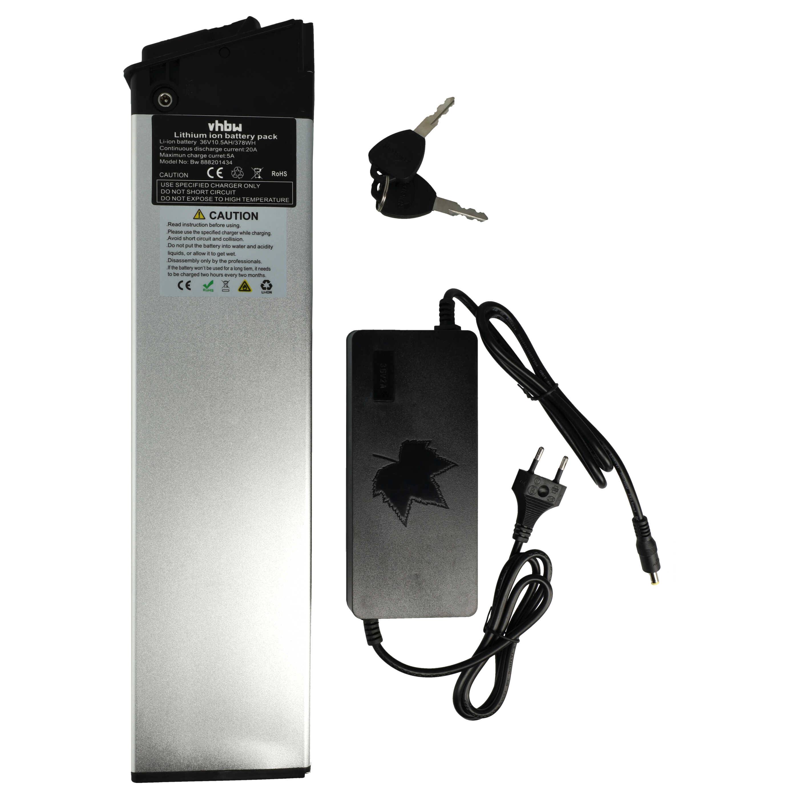 vhbw Akku kompatibel mit LLobe City 3, City II, CitySport 2, FML 810, FML 830 E-Bike Elektrofahrrad (10,5 Ah, 36 V, Li-Ion) - Schwarz Silber