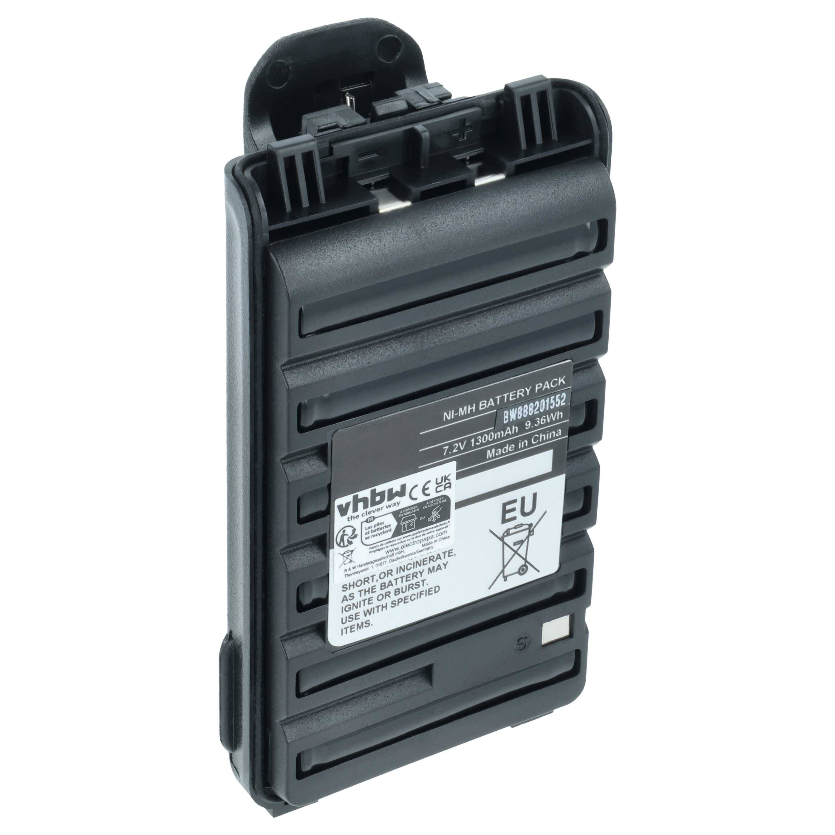 vhbw Akku kompatibel mit Icom IC-V80, IC-V80E Funkgerät, Walkie Talkie (1300 mAh, 7,2 V, NiMH)