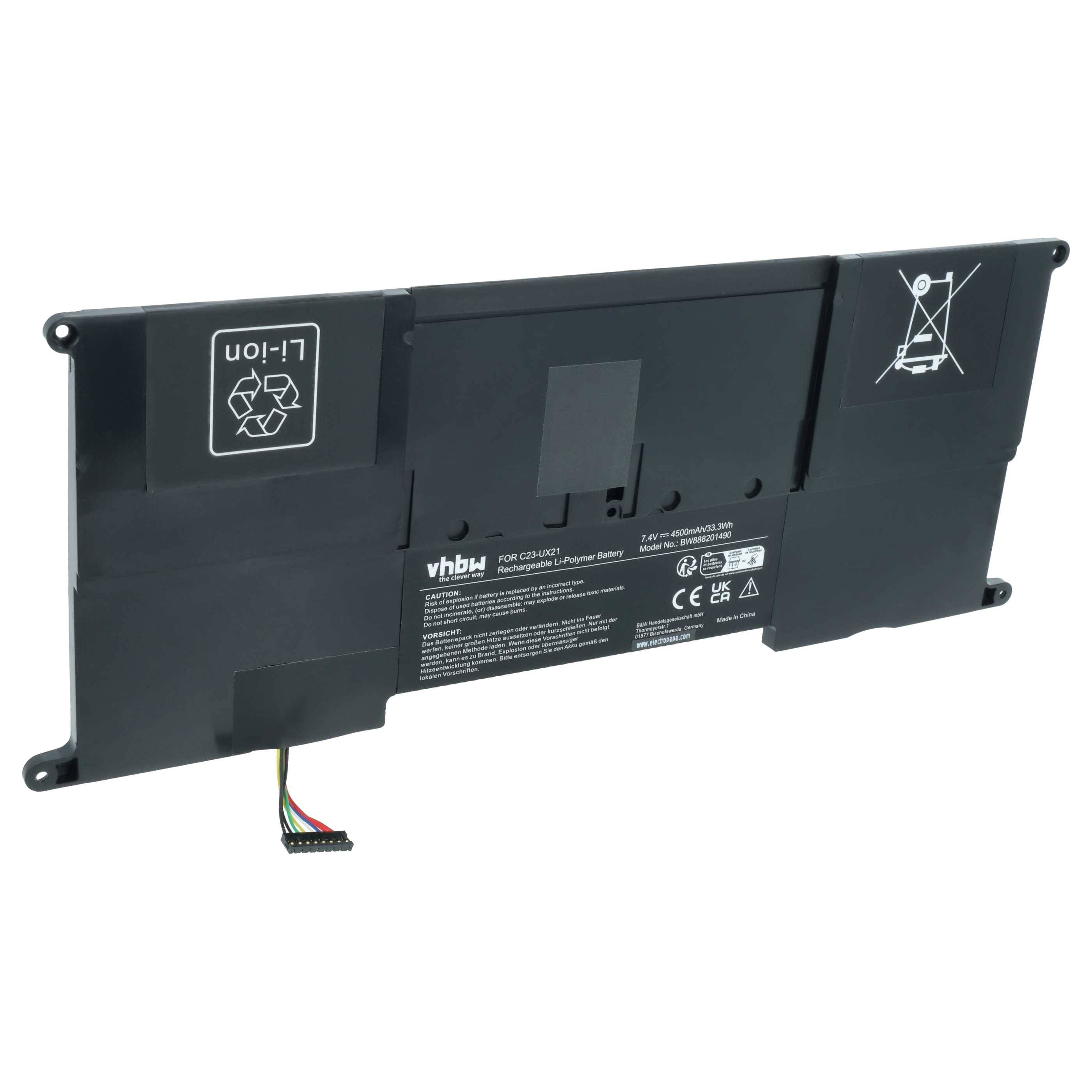 vhbw 1x Akku kompatibel mit Asus ZenBook UX21E-KX013v, UX21E-KX013X, UX21E-KX011V Notebook (4500 mAh, 7,4 V, Li-Polymer)