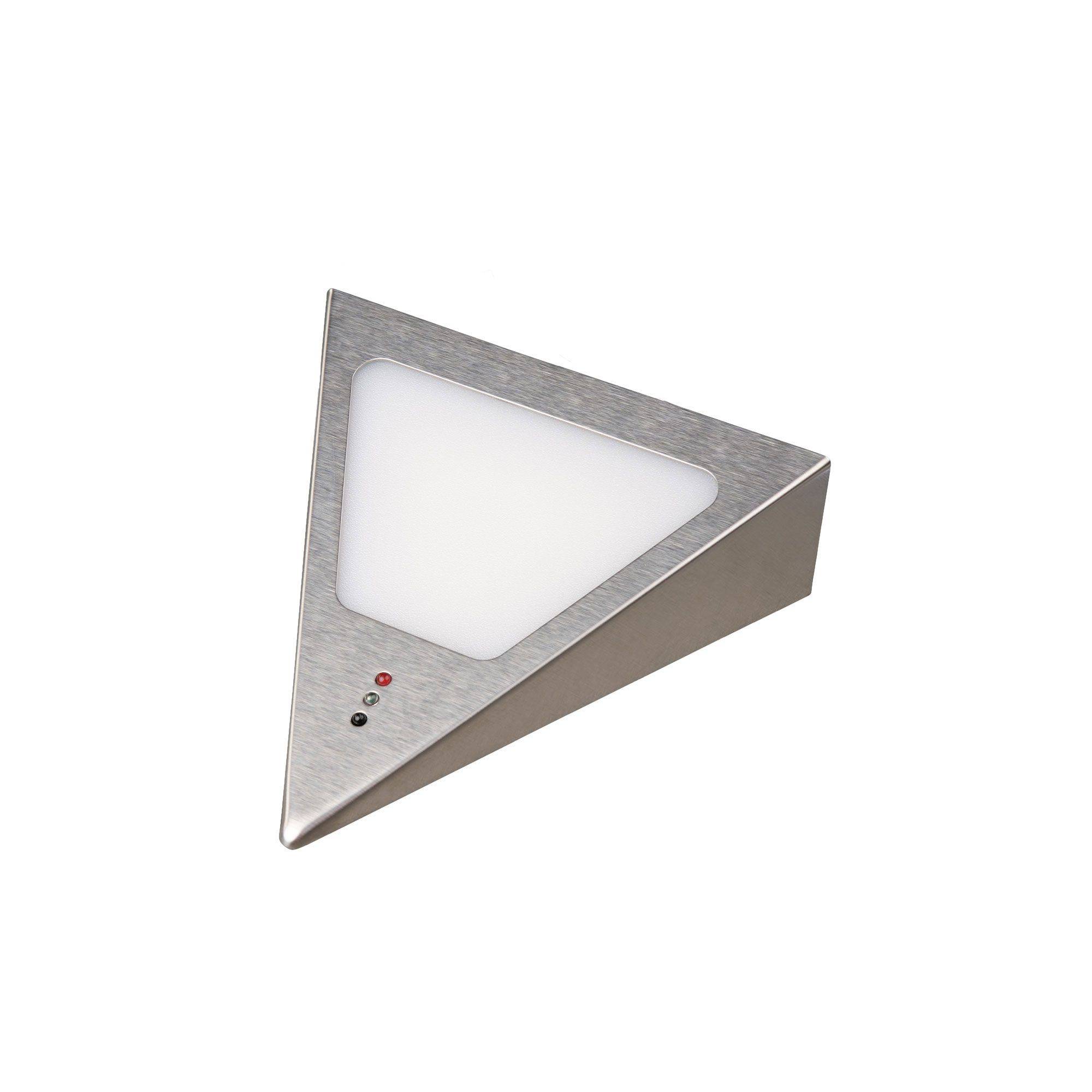 kalb | Dreieck LED Unterbauleuchten mit Sensor, dimmbar, Warmweiß, Edelstahl gebürstet, anschlussfertiges Set