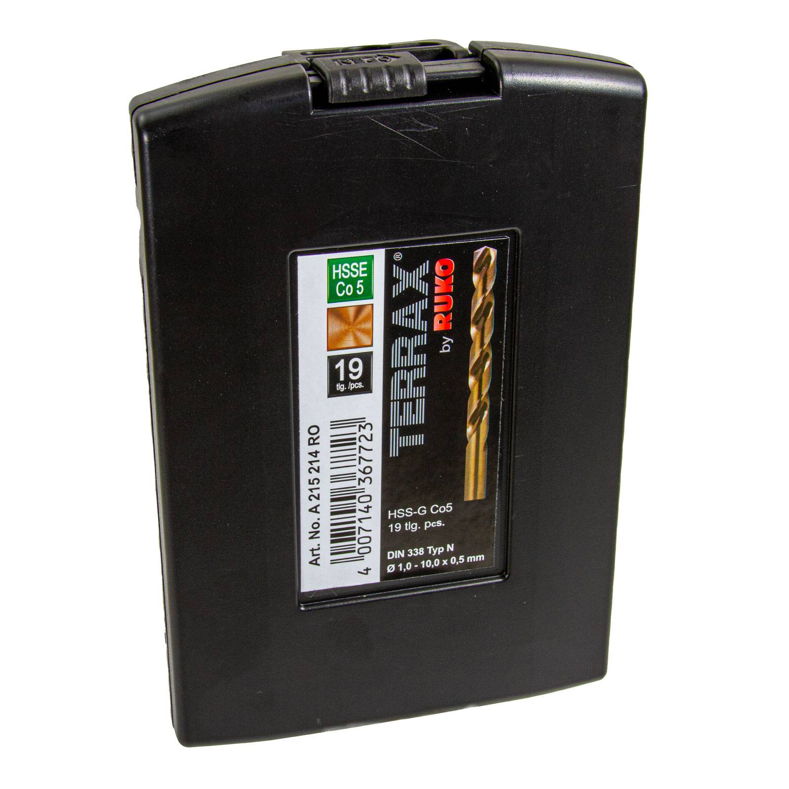 Ruko Terrax Spiralbohrer Metallbohrer-Satz 19 tlg. 1-10 mm, HSSE-Co 5, DIN 338, Typ VA