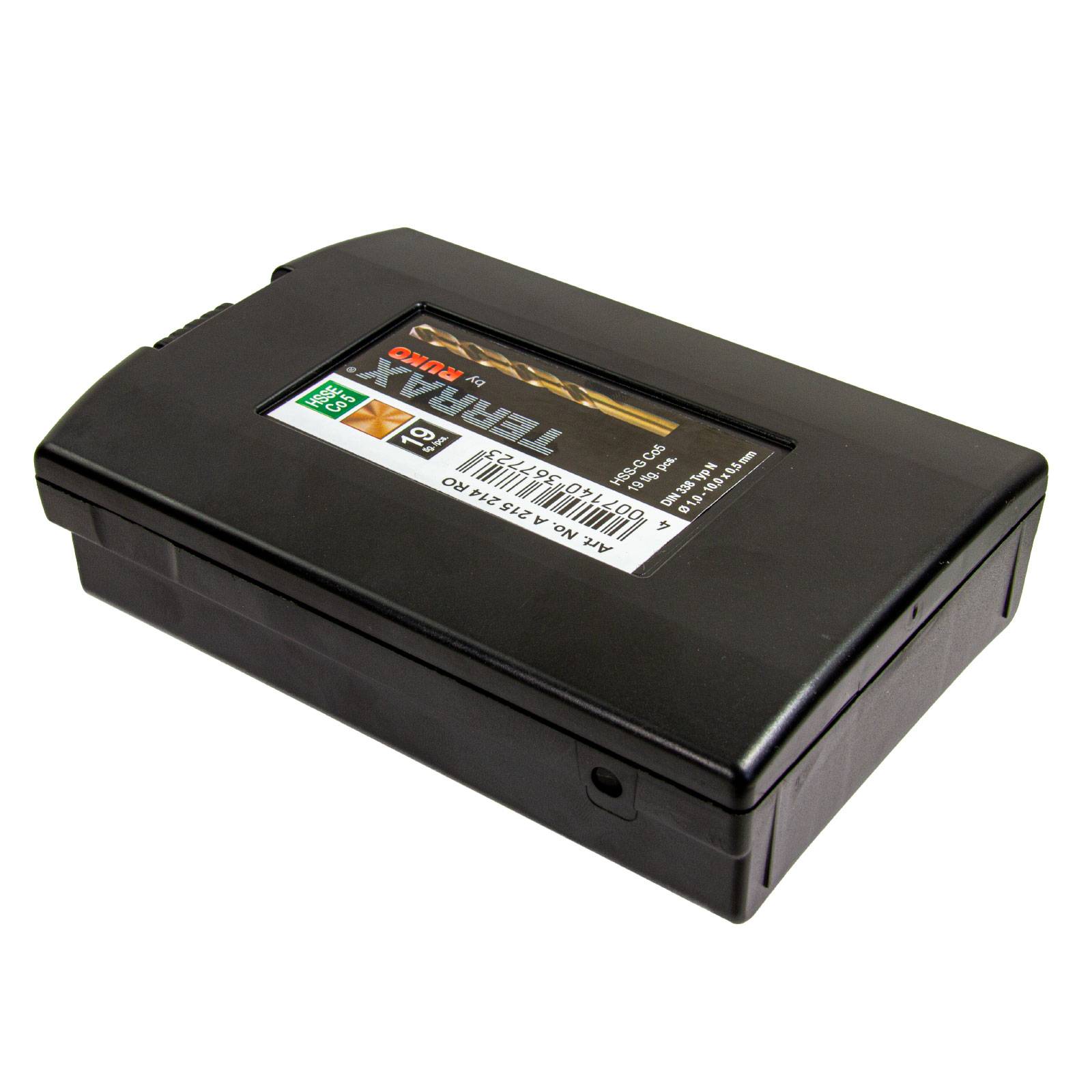 Ruko Terrax Spiralbohrer Metallbohrer-Satz 19 tlg. 1-10 mm, HSSE-Co 5, DIN 338, Typ VA