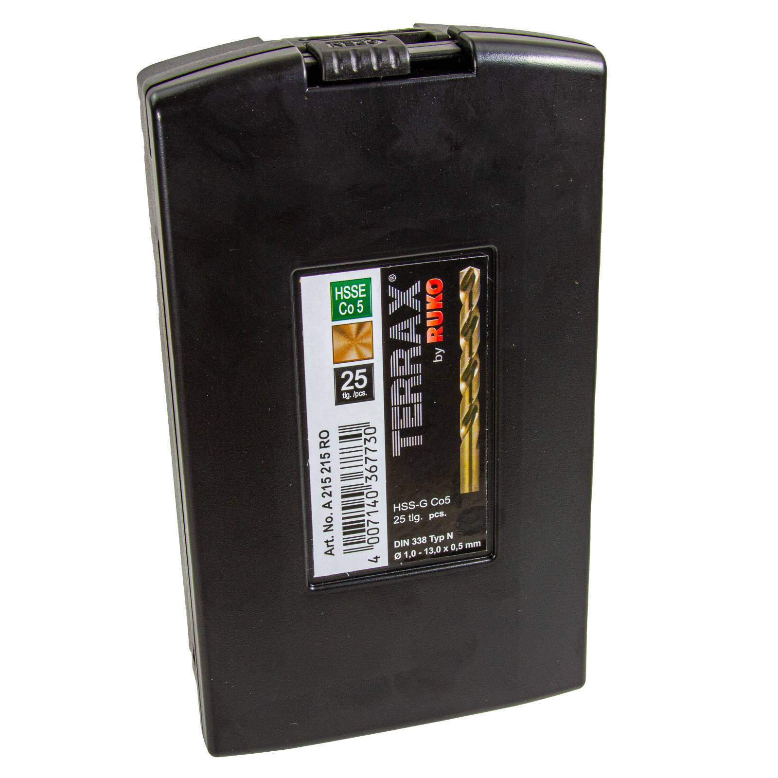 Ruko Terrax Spiralbohrer Metallbohrer-Satz 25 tlg. 1-13 mm, HSSE-Co 5, DIN 338, Typ VA