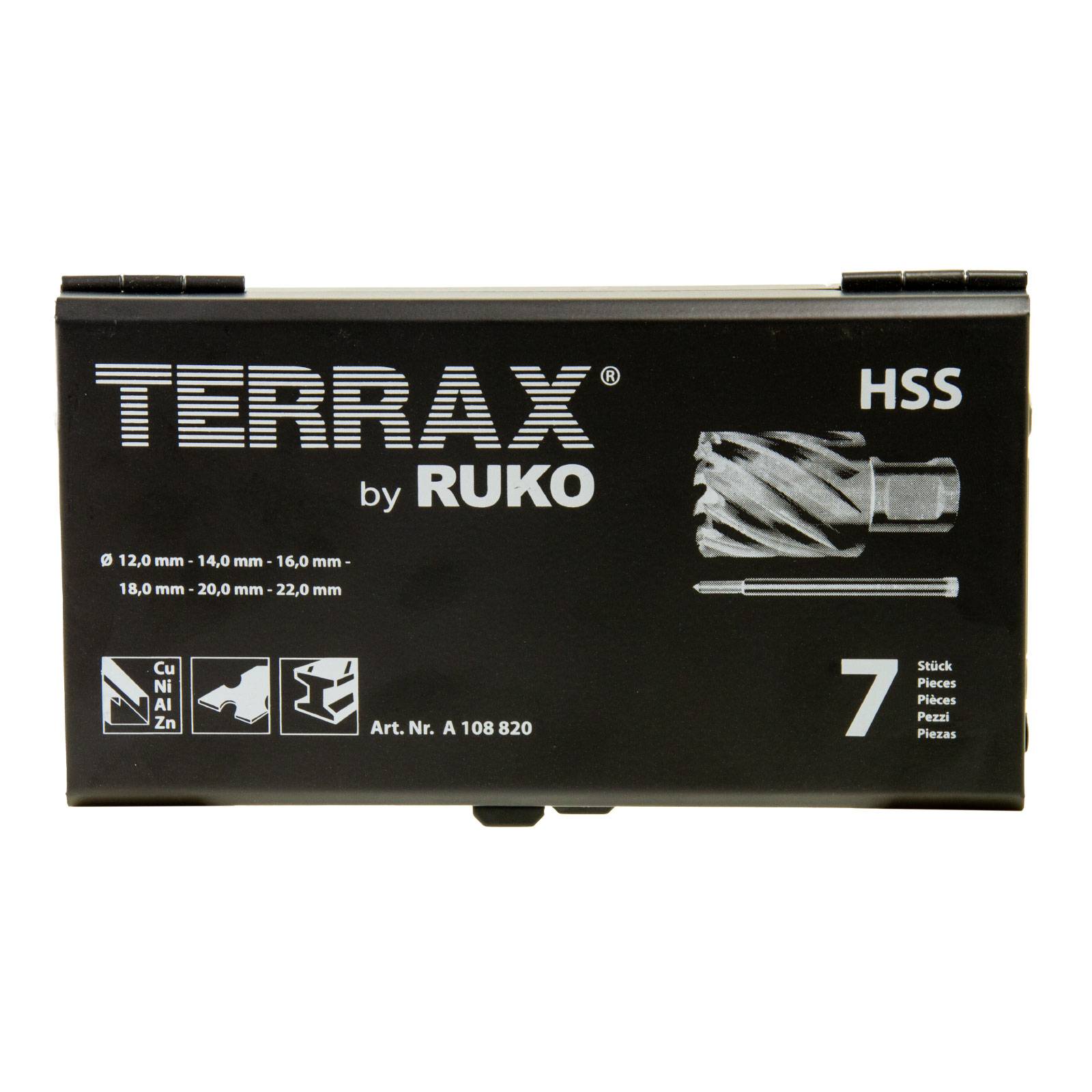 Ruko Terrax Kernbohrer Satz HSS 7 tlg. 12 - 22 mm, Weldonschaft, A108820