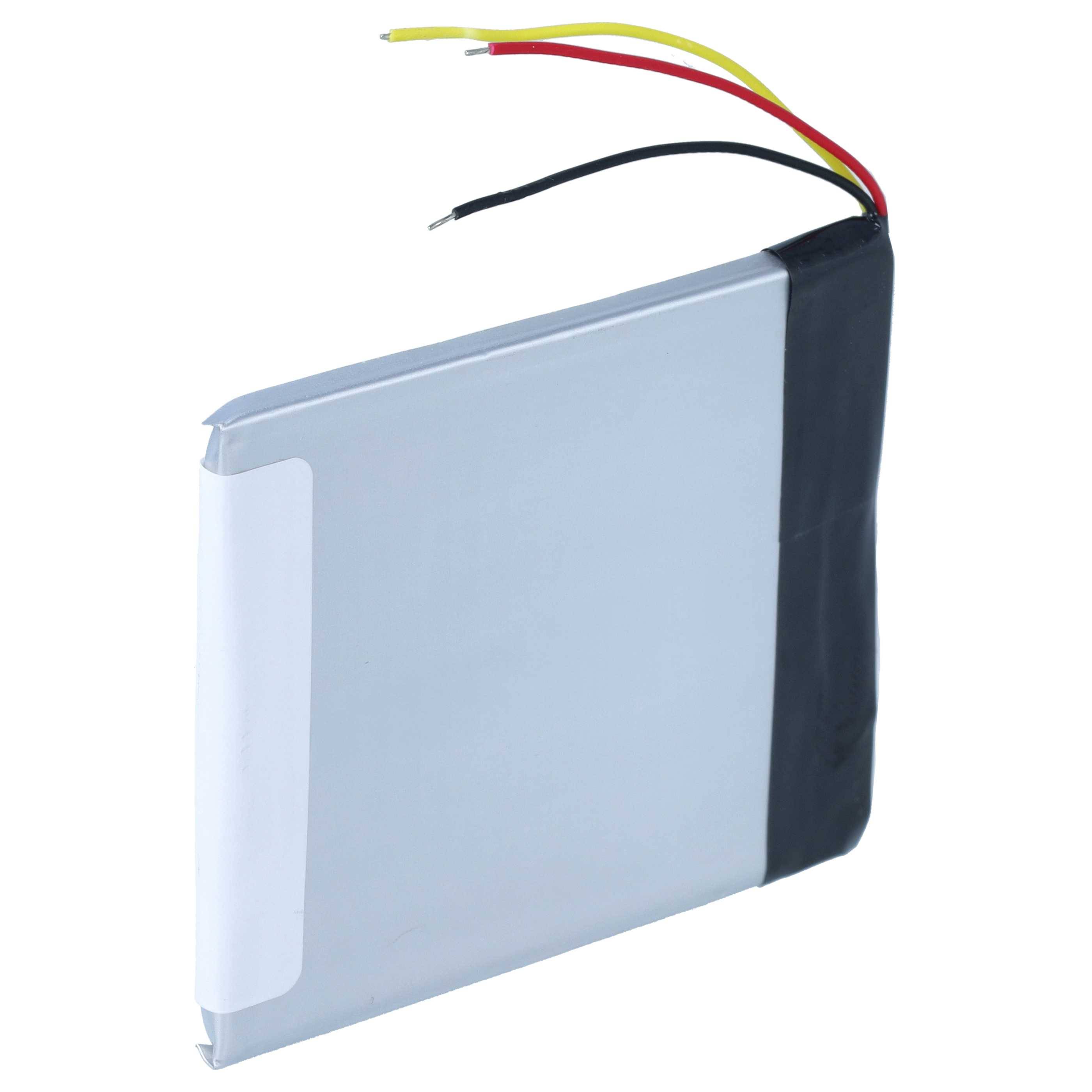 Flaches Lithium-Ionen-Akkupack mit roten, gelben und schwarzen Drähten, die oben herausragen.
