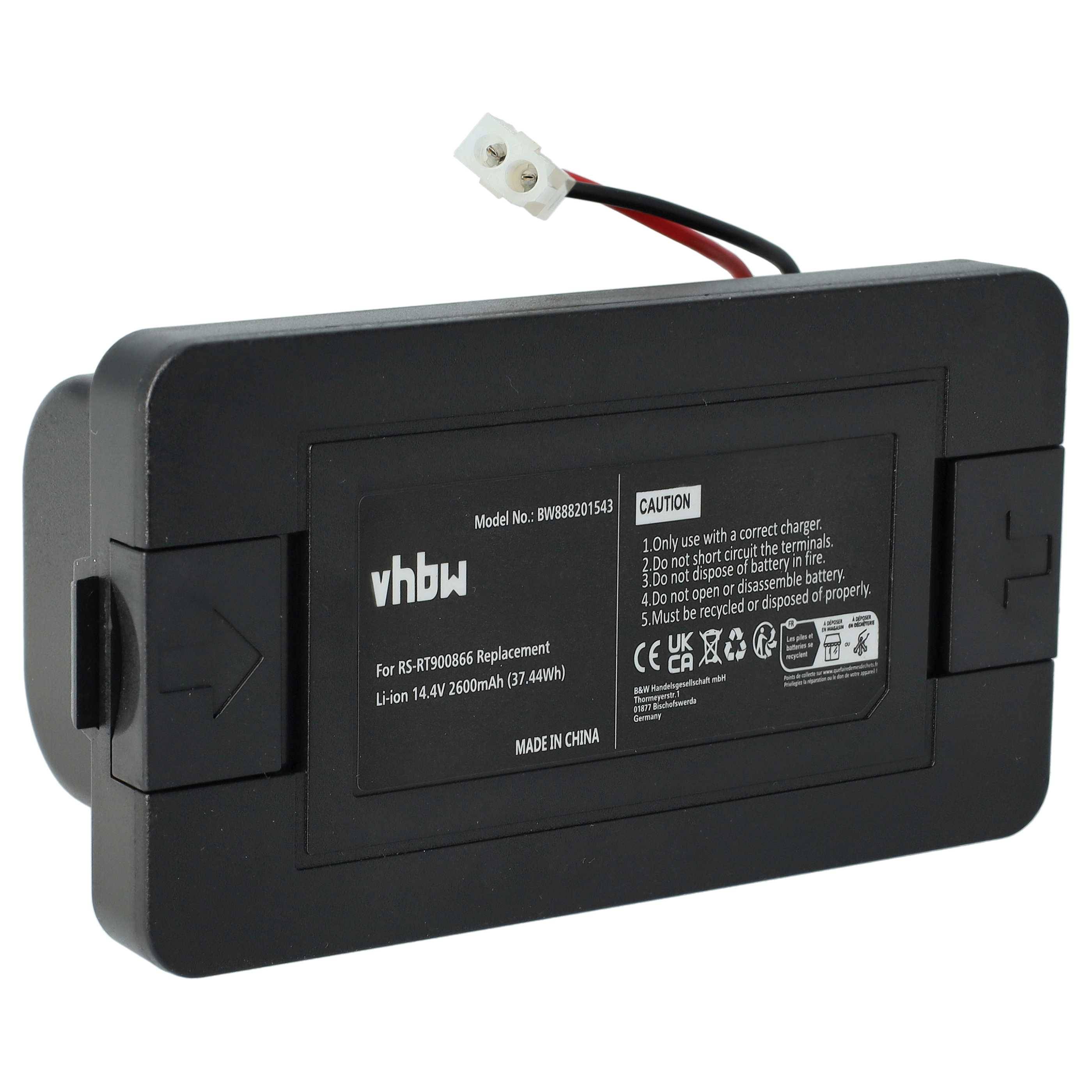 vhbw Akku kompatibel mit Tefal X-Plorer RG7387, RG7375, RG7455, RG7447, RG8275, RG8227, RG8277 Saugroboter Schwarz (2600 mAh, 14,4 V, Li-Ion)