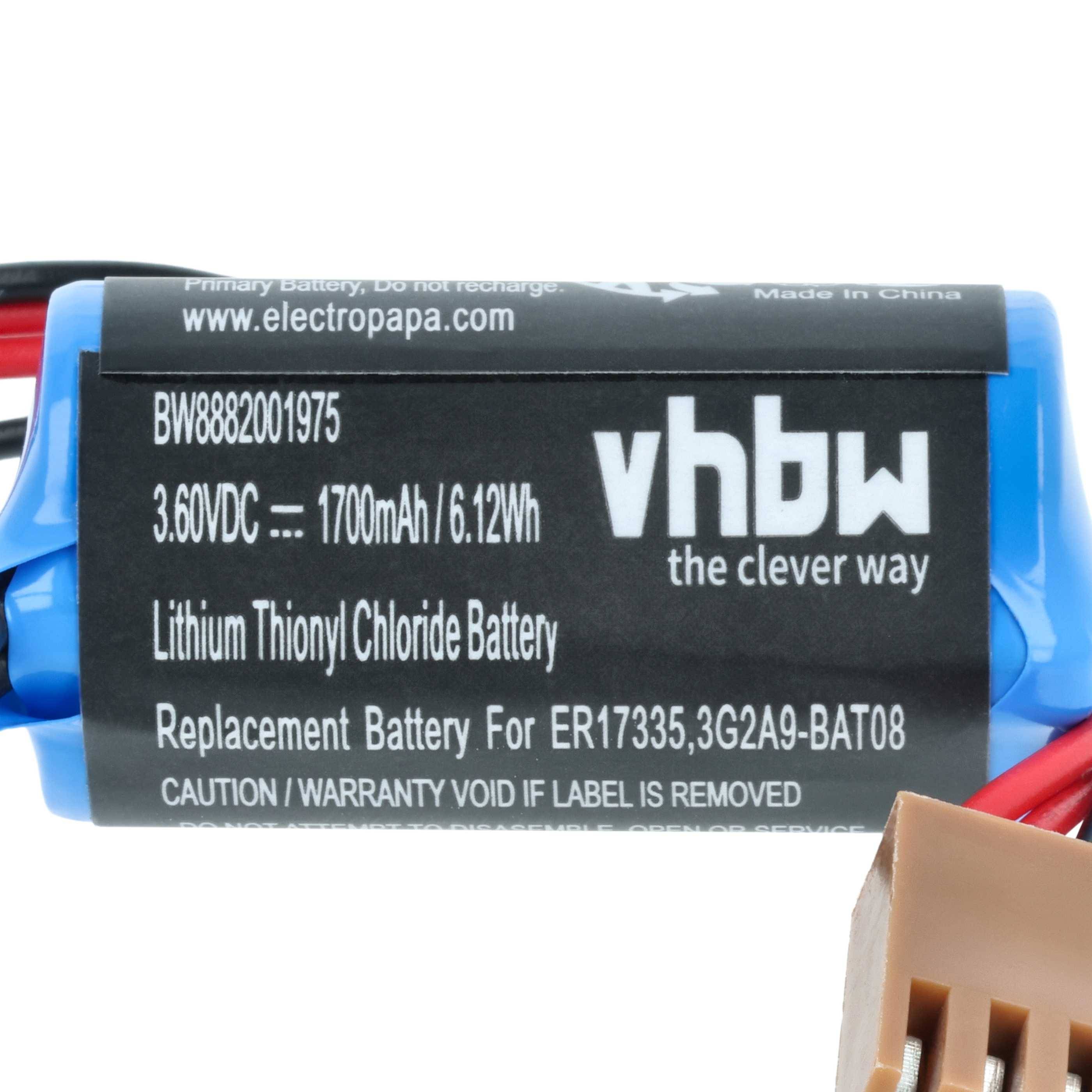 Nahaufnahme eines blauen Batteriepakets mit der Beschriftung „vhbw