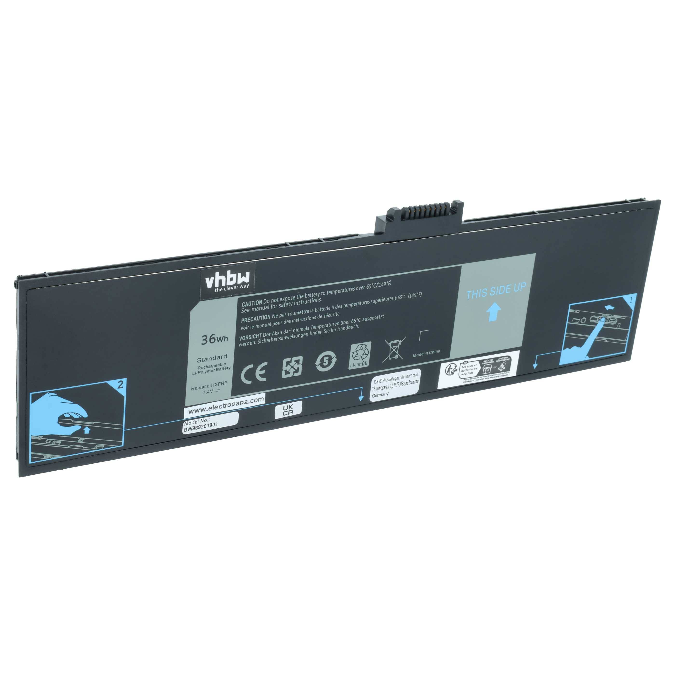 vhbw Akku kompatibel mit Dell Venue 11 Pro | V11P7130, Pro11i-2501BLK, 11 Pro 7130 Junction Tablet Pad (4850 mAh, 7,4 V, Li-Polymer)