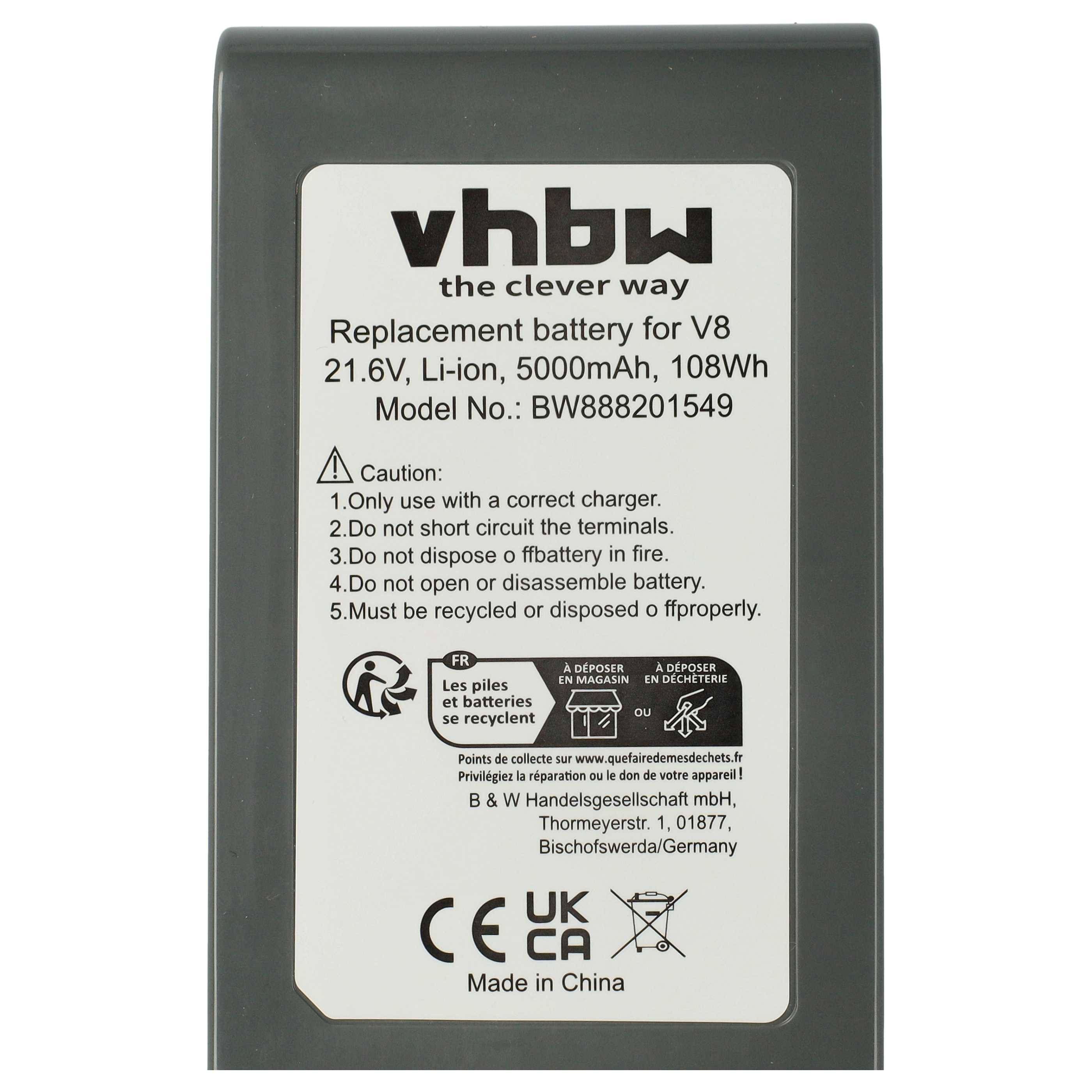 vhbw Akku kompatibel mit Dyson V8 Range, V8 Animal Exclusive, V8 Fluffy Staubsauger Grau (5000 mAh, 21,6 V, Li-Ion)