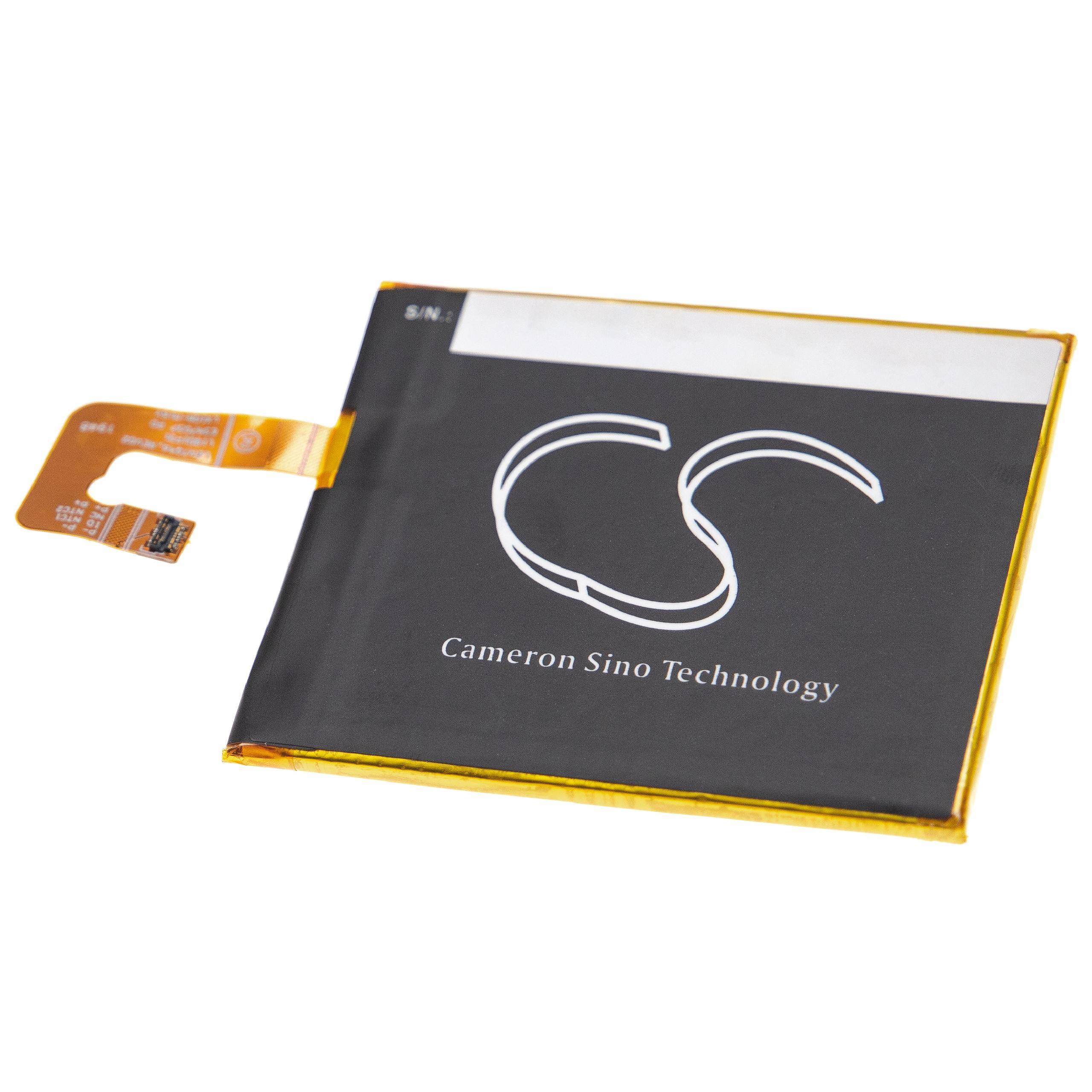 Eine flache, rechteckige Lithium-Ionen-Batterie mit 'Cameron Sino Technology' und einem Logo auf der Oberfläche, versehen mit einem angebrachten Anschlussstreifen.