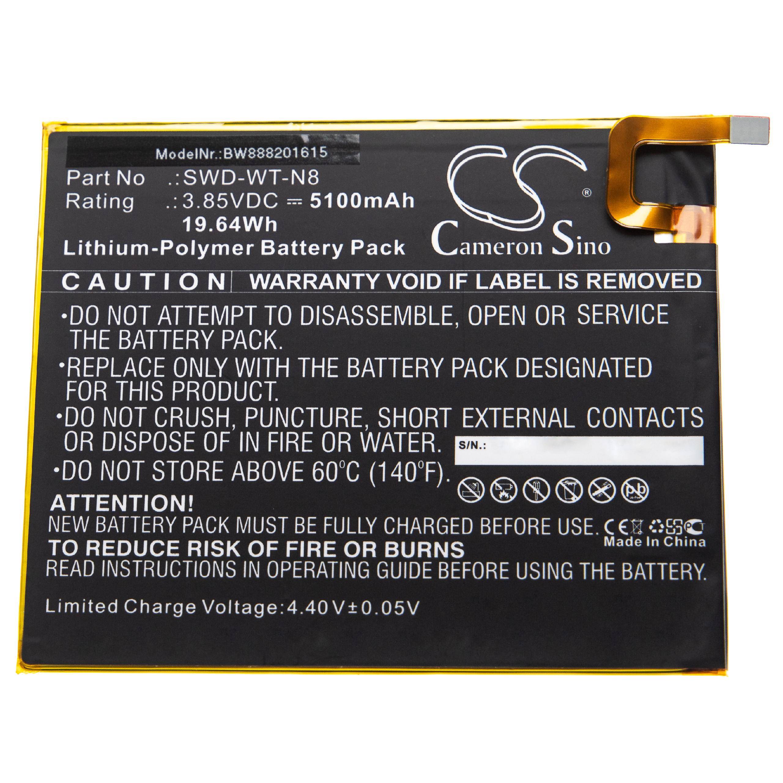 Ein Lithium-Polymer-Akkupack mit einer Kapazität von 5100mAh und einem Warnhinweis, der vor Demontage, Hitzeexposition oder unsachgemäßer Entsorgung warnt.