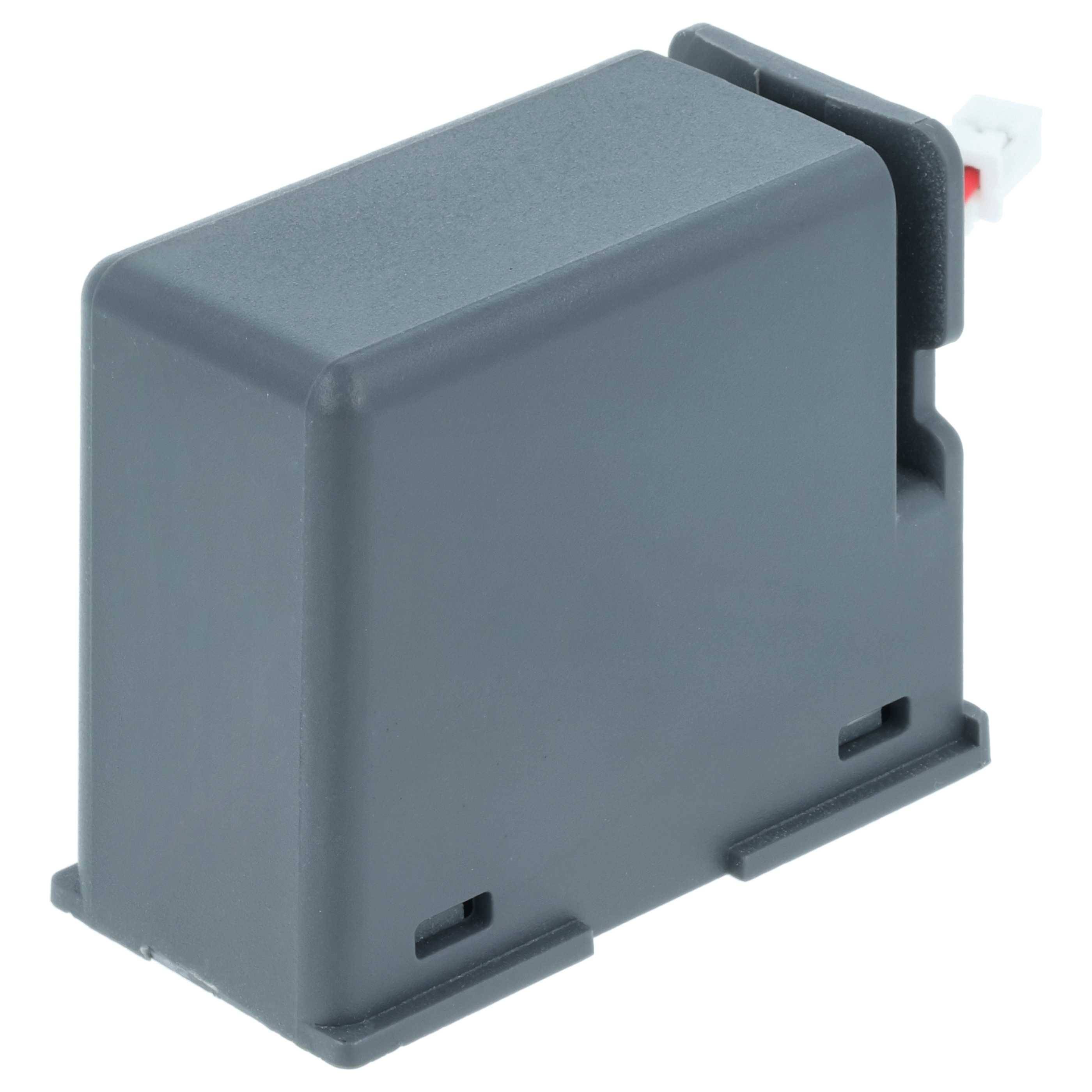 Eine graue Plastik-Elektronikkomponente mit rechteckiger Form und Anschlussport an einer Seite, möglicherweise ein Sensor oder Relais.