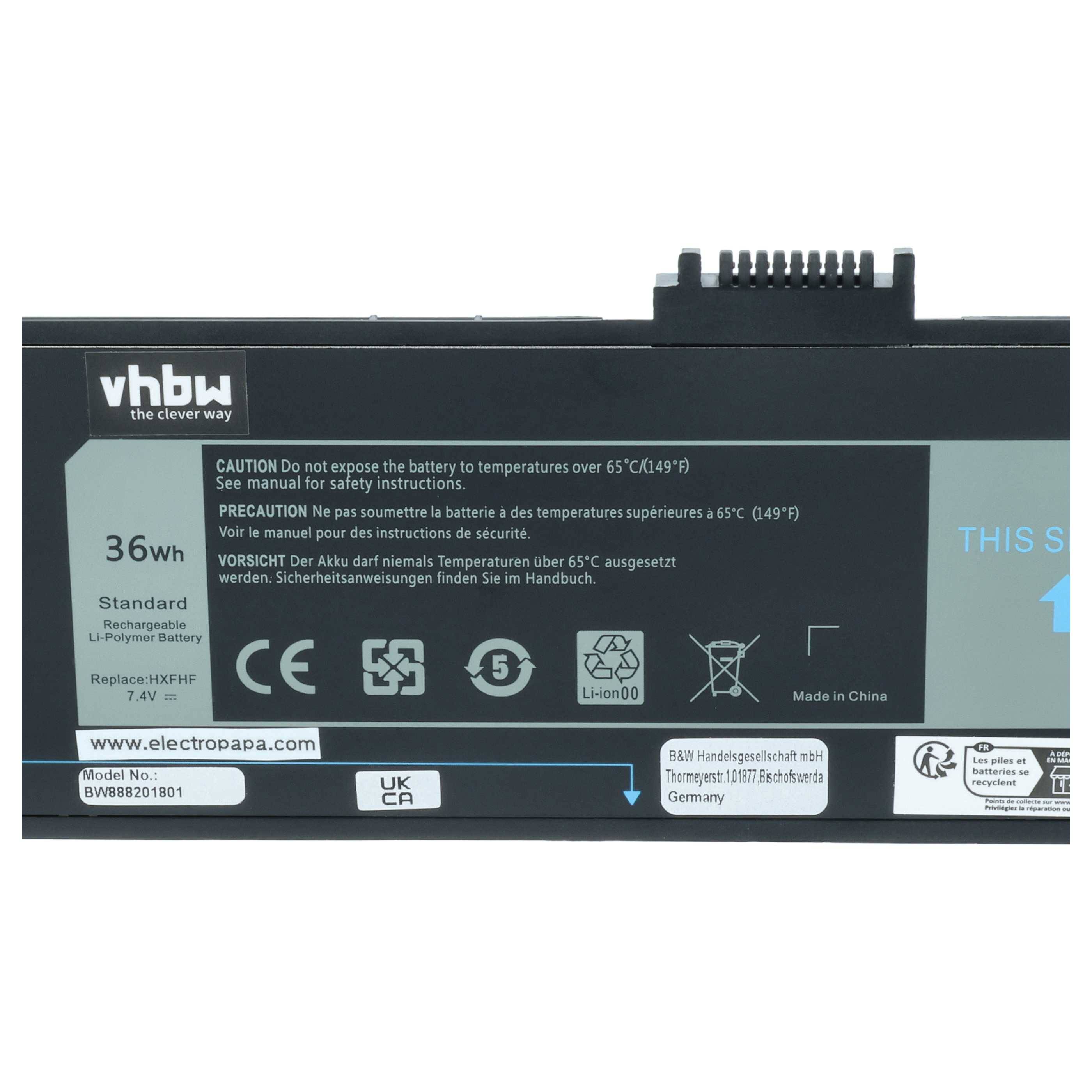 vhbw Akku kompatibel mit Dell Venue 11 Pro, 11 Pro 7130 Junction, Pro11i-2501BLK Tablet Pad (4850mAh, 7,4V, Li-Polymer)