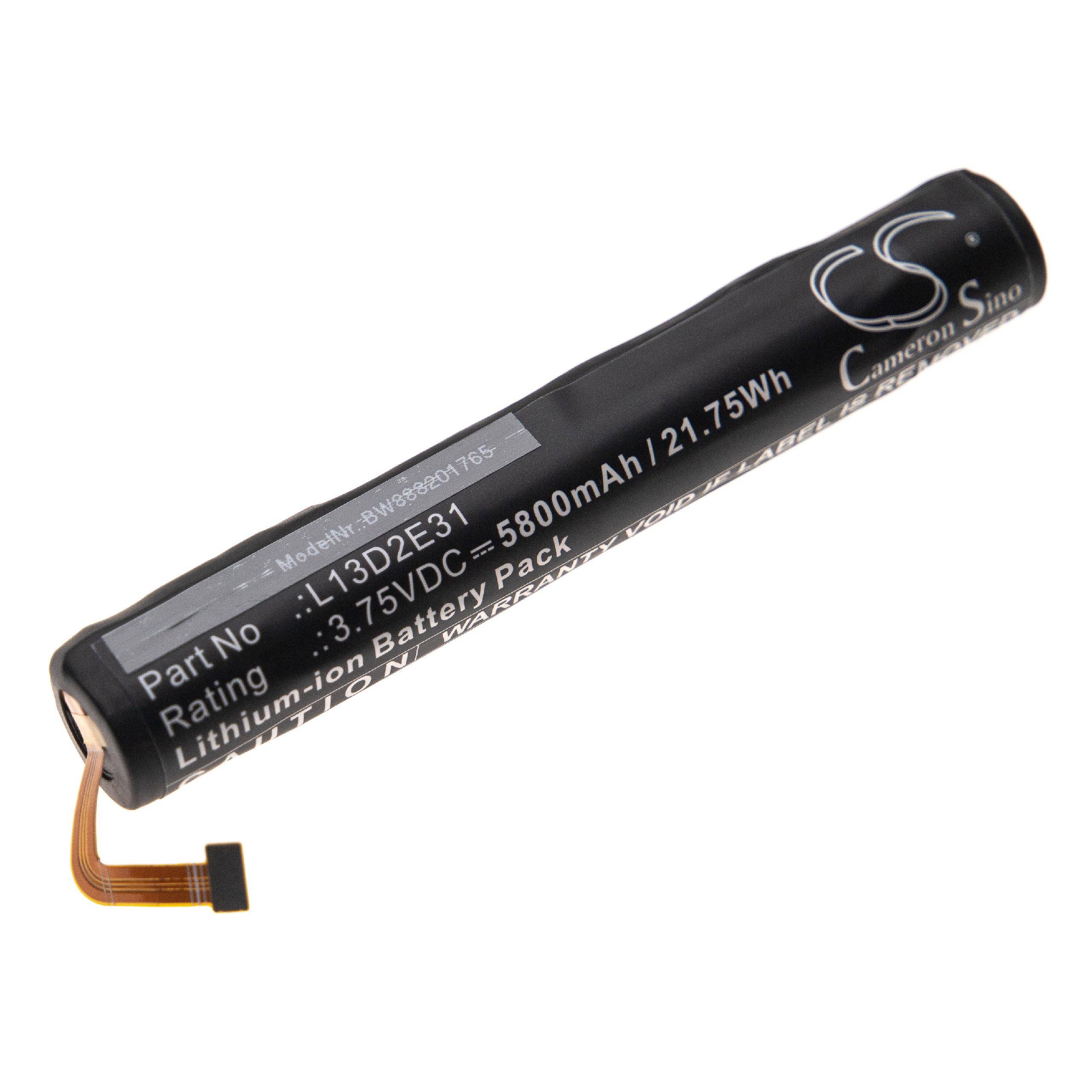 Ein zylindrischer Lithium-Ionen-Akkupack mit der Beschriftung 'Teil-Nr.: L13DPE31, 3,75 VDC, 5800 mAh, 21,75 Wh'. Ein kleiner Anschluss ragt von einem Ende heraus.
