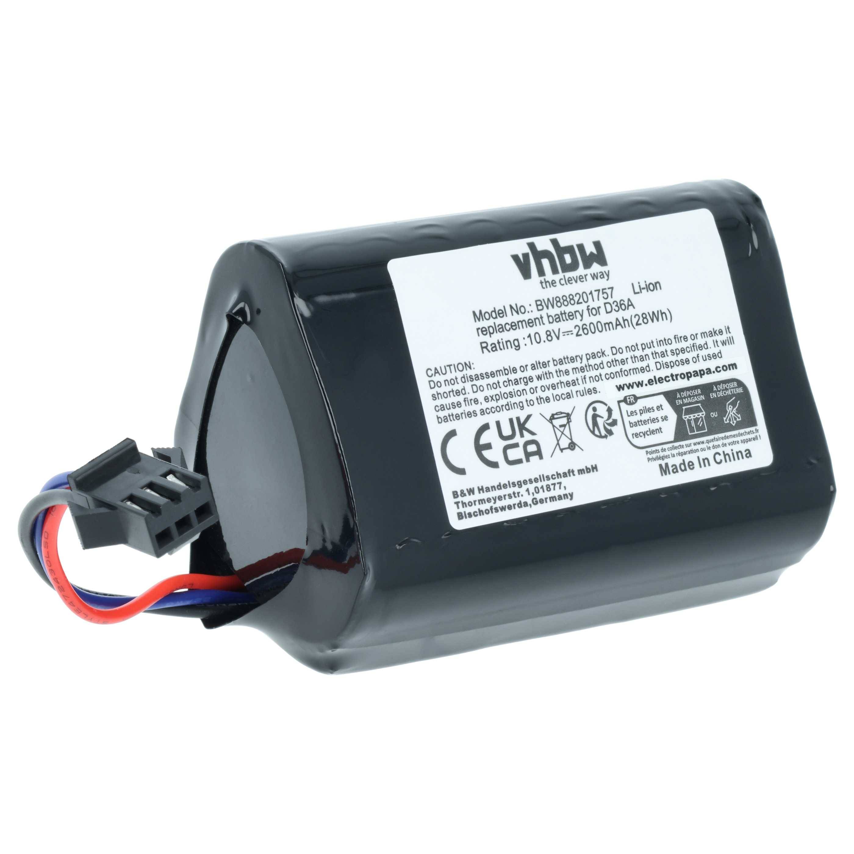 vhbw Akku kompatibel mit Ecovacs D36E, DA60, DA611, DB35, D36A, D36B, D36C Staubsauger (2600 mAh, 10,8 V, Li-Ion)