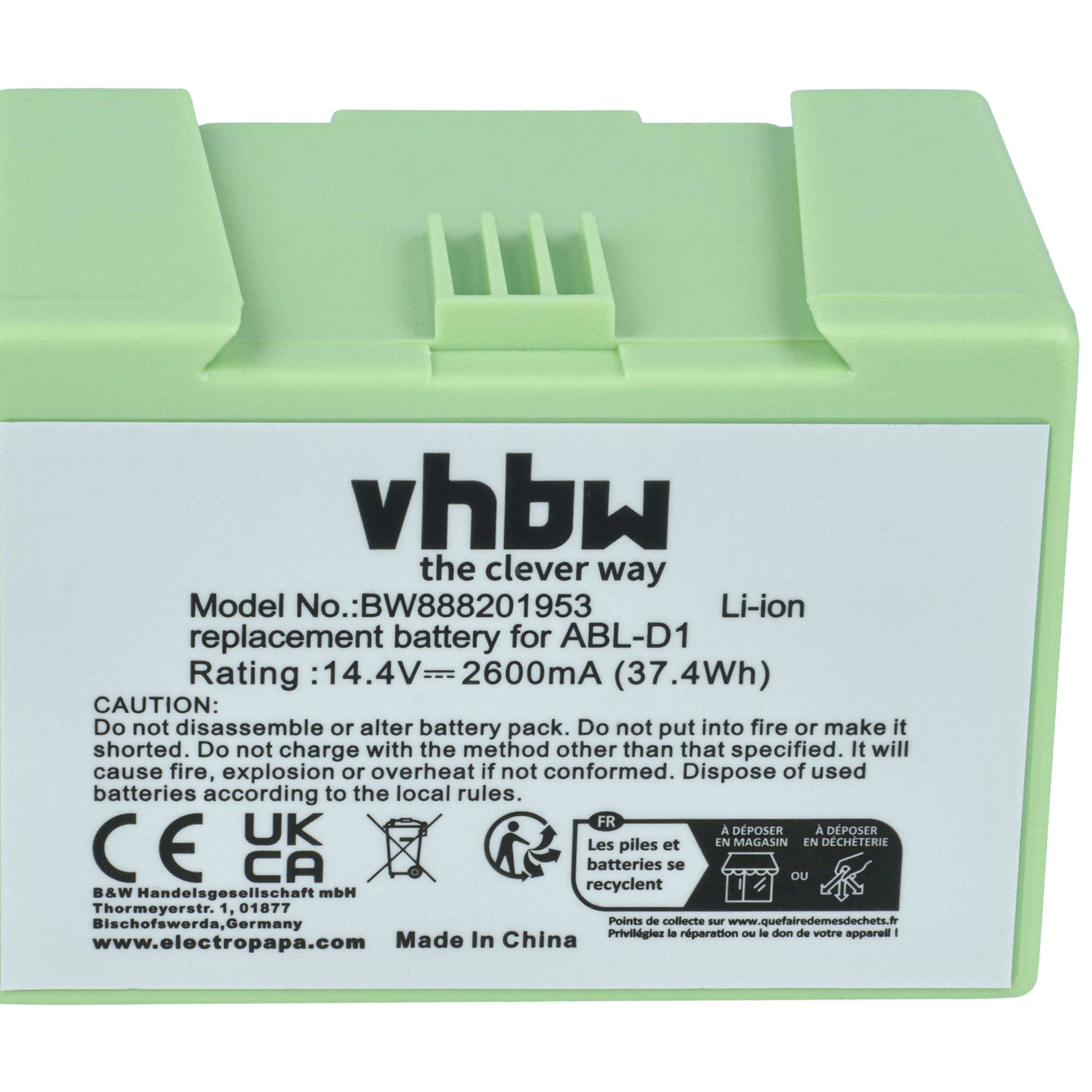 vhbw Akku kompatibel mit iRobot Roomba e6134, e515840, e515440, e515240, e6, e5154, e5158 Saugroboter Schwarz (2600 mAh, 14,4 V, Li-Ion)