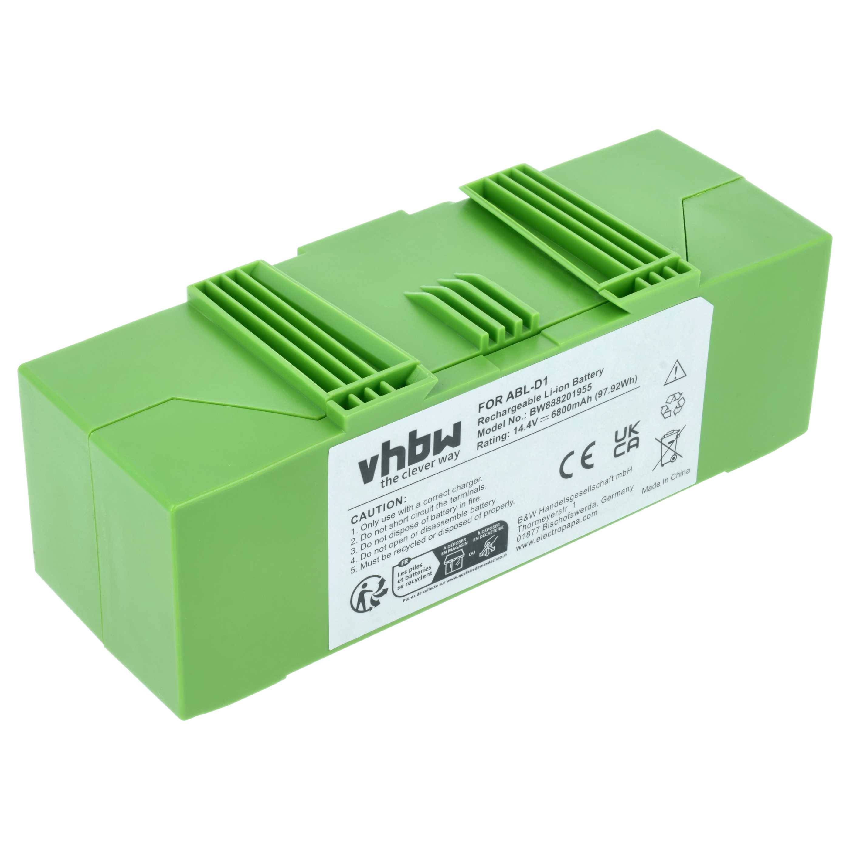 vhbw Akku kompatibel mit iRobot Roomba i8, i857840, i8+, i817840, i8550, j517840, i755840 Saugroboter Schwarz (6800 mAh, 14,4 V, Li-Ion)