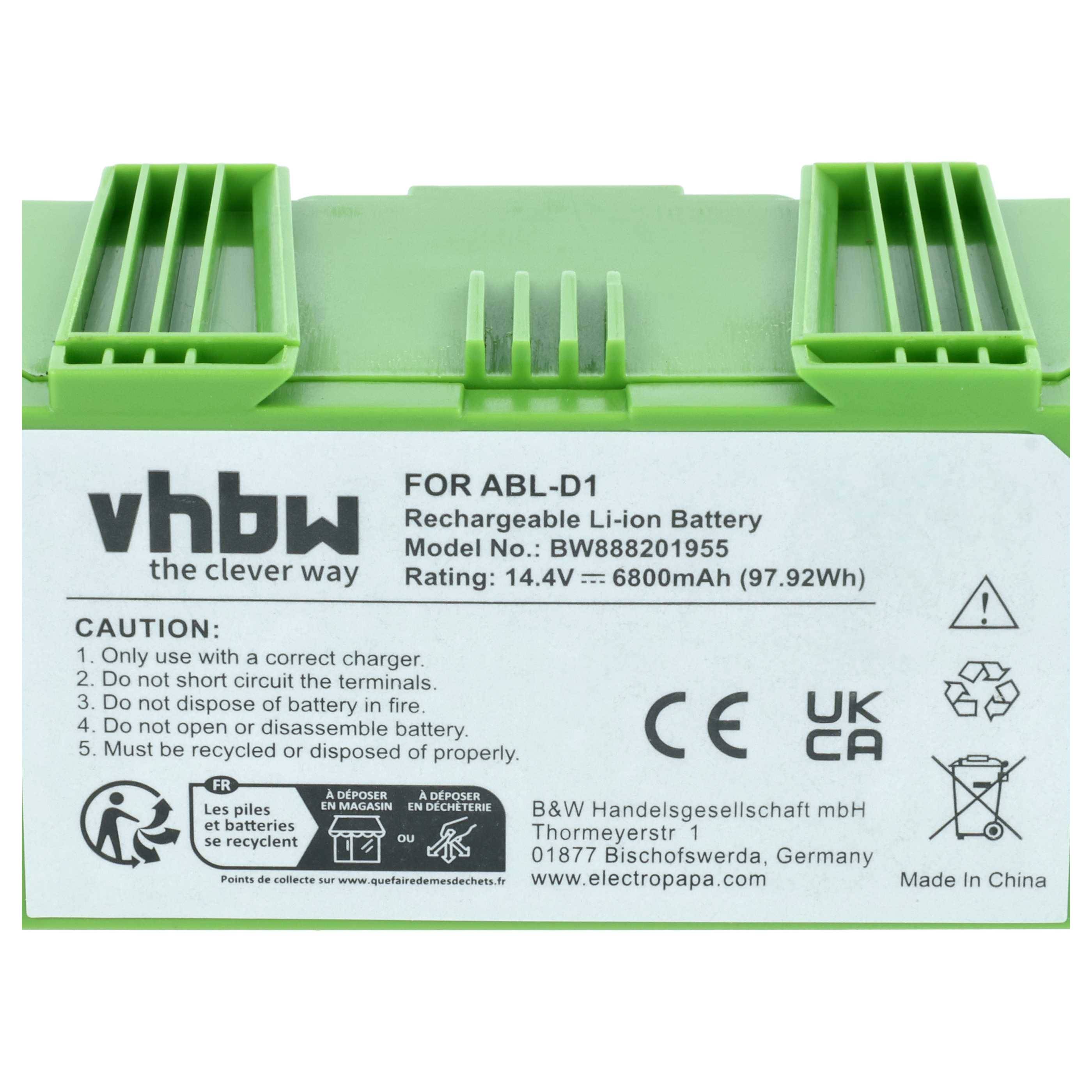 vhbw Akku kompatibel mit iRobot Roomba i8, i857840, i8+, i817840, i8550, j517840, i755840 Saugroboter Schwarz (6800 mAh, 14,4 V, Li-Ion)