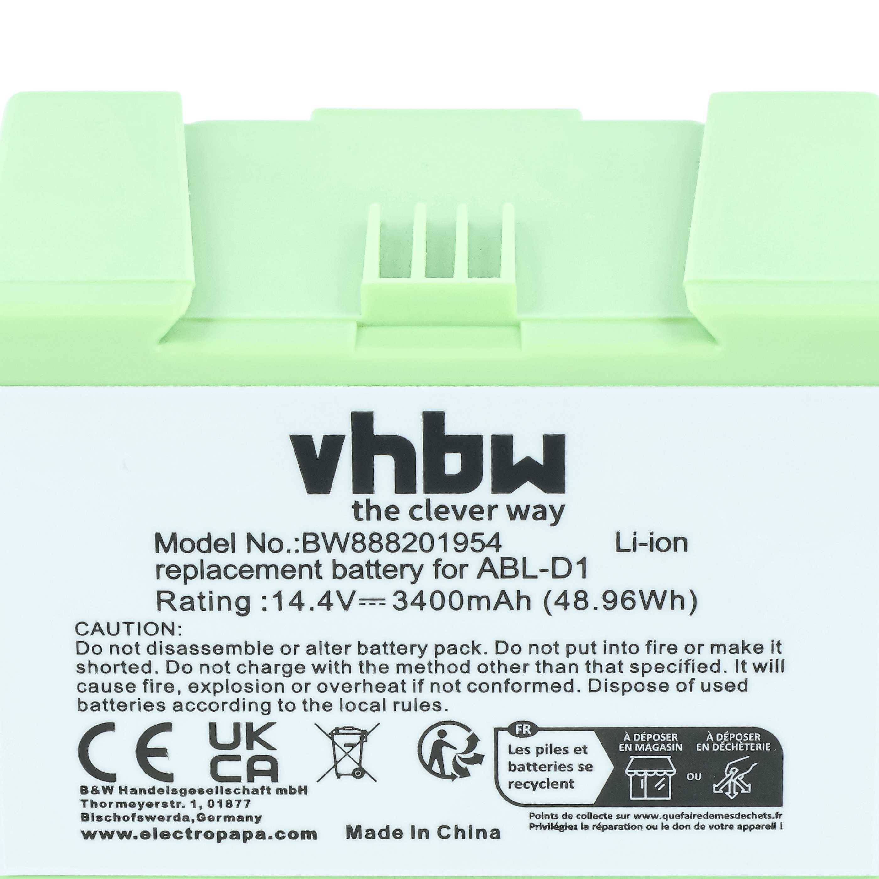 vhbw Akku kompatibel mit iRobot Roomba e619240, i3+, e619840, e6198, e619820, i3, i31502F Saugroboter Schwarz (3400 mAh, 14,4 V, Li-Ion)